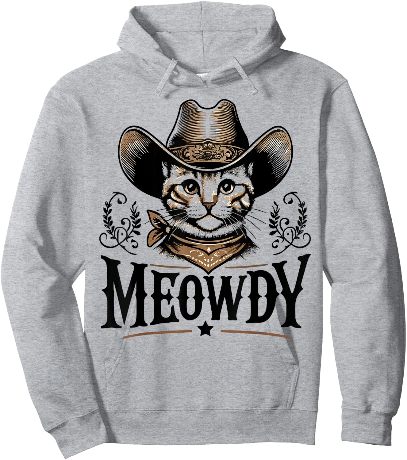Meowdy Funny Cat Wearing Cowboy Hat Vintage Western Country Hoodie - Hoodie | Ash