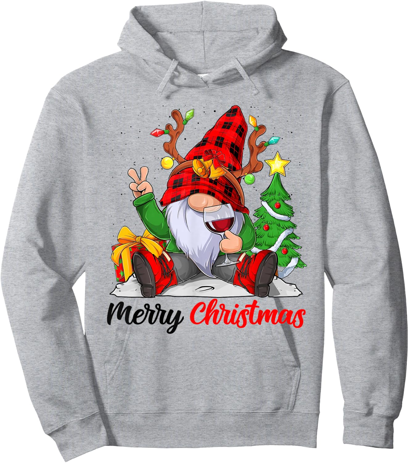 Funny Merry Christmas Wine Lover Men Women Gnome Lovers Hoodie - Hoodie | Ash