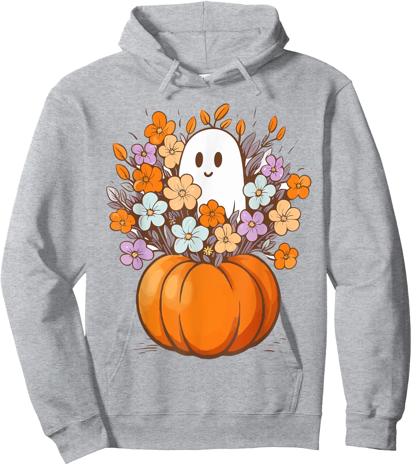 Floral Ghost Halloween Costume Aesthetic Ghost Pumpkin Fall Hoodie - Hoodie | Ash