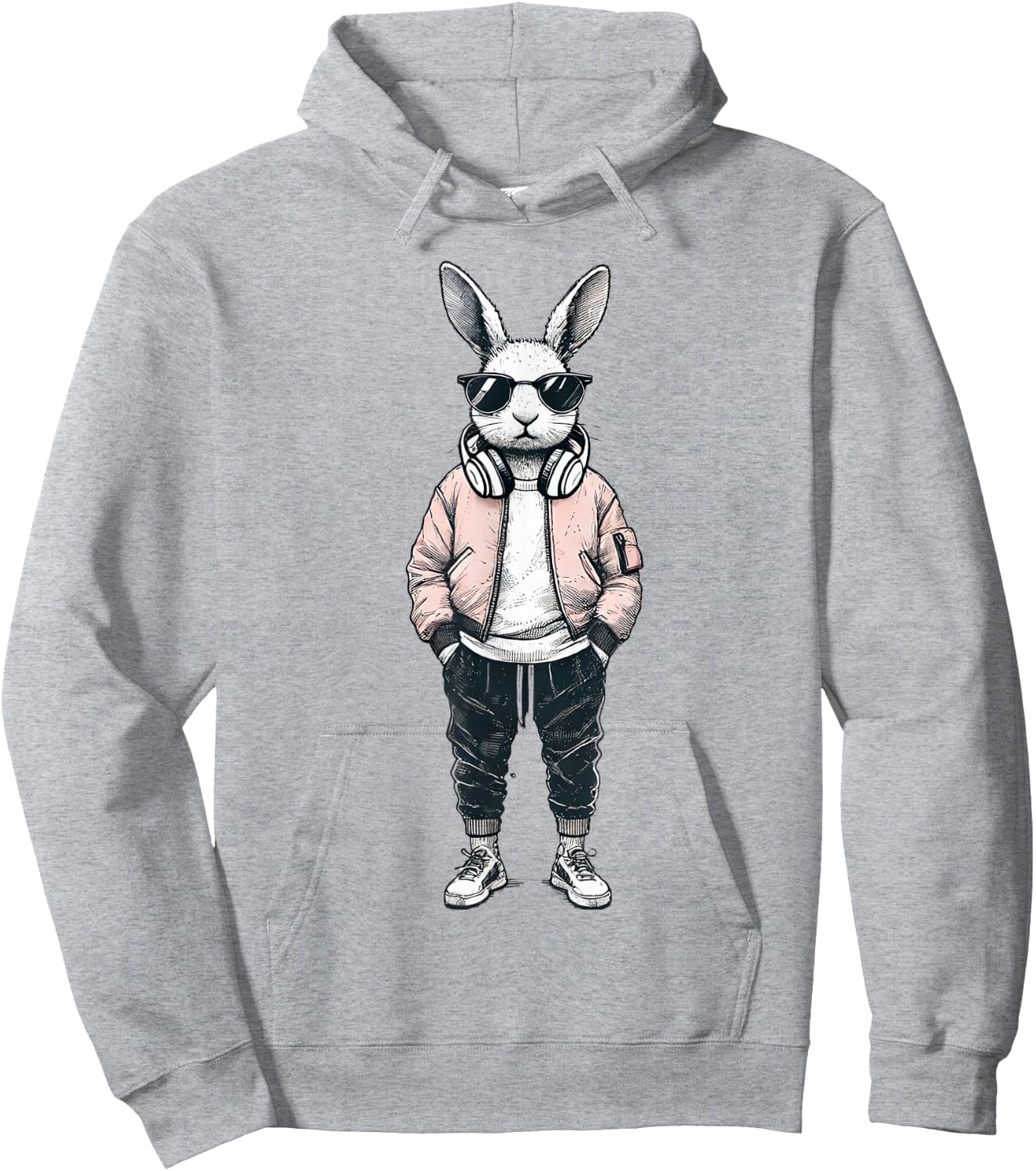 Boys Easter Shirt Bunny Rabbit with Sunglasses Kids Hoodie - Hoodie | Ash