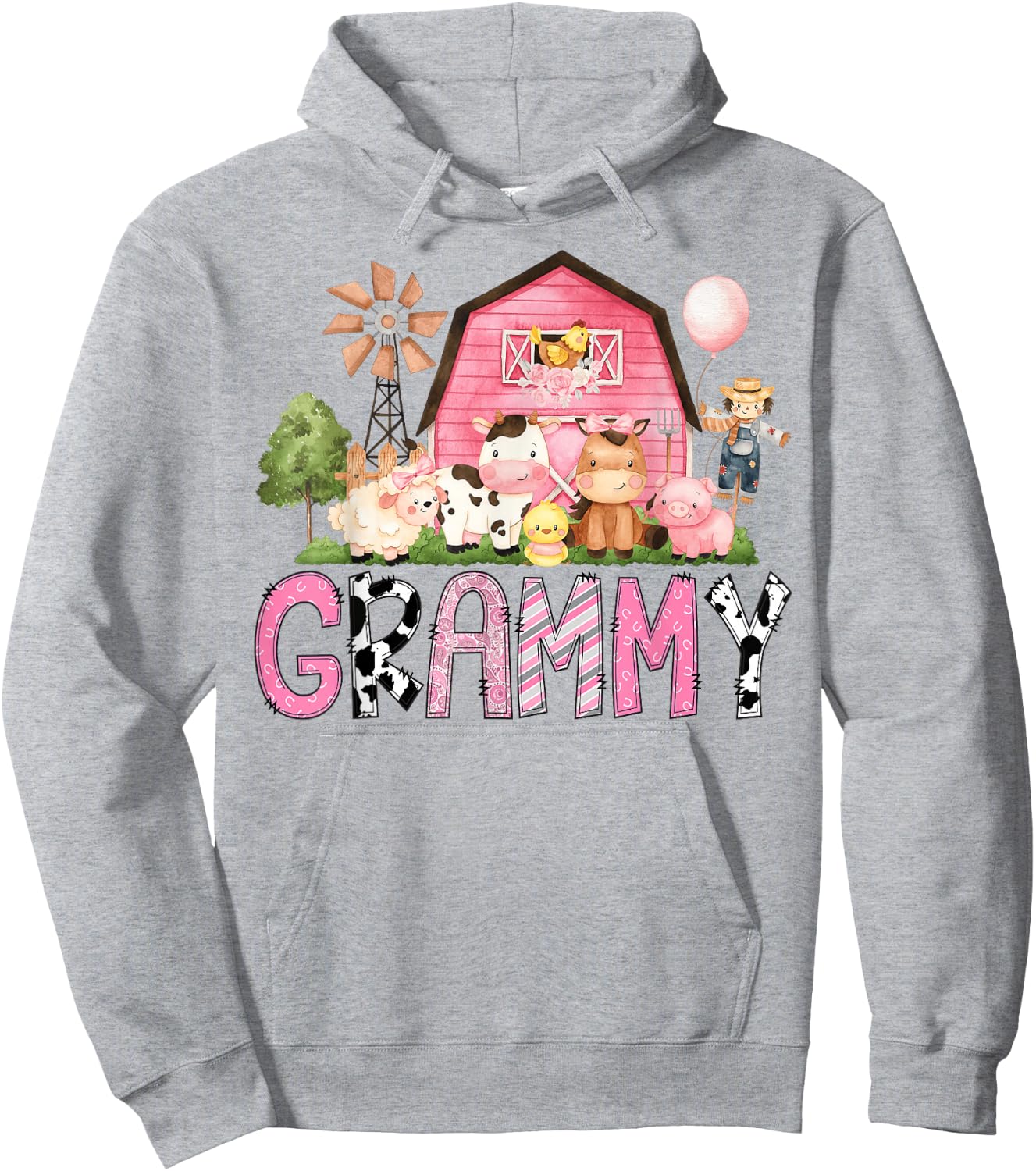 Grammy Pink Farm Cow Lover Birthday Girl Matching Hoodie - Hoodie | Ash