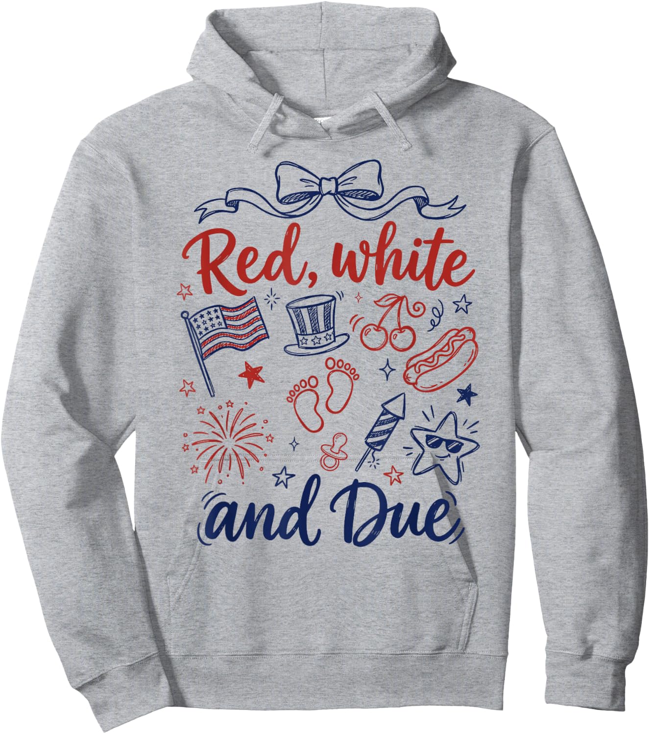Red White and Due 4th of July Pregnancy Announcement Hoodie - Hoodie | Ash