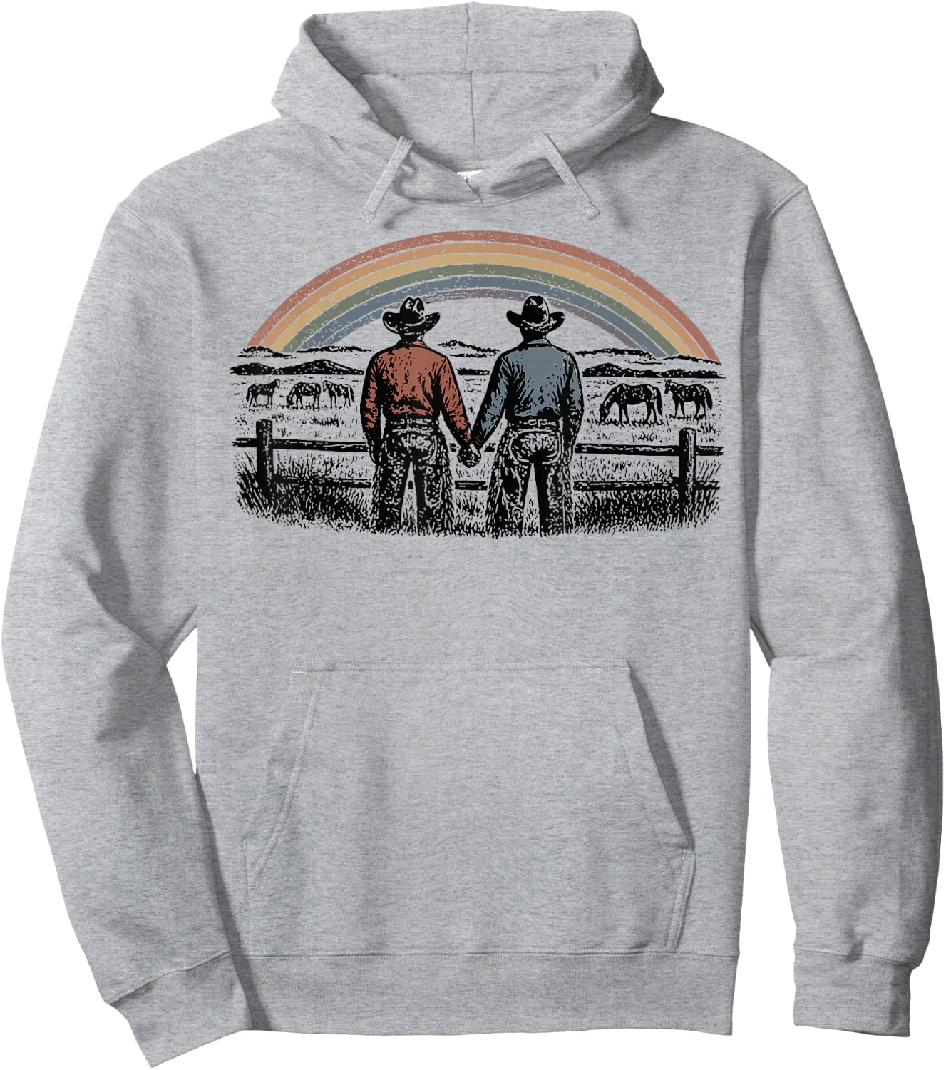 Retro Rainbows Rodeos Western Gay Cowboy LGBTQ Pride Month Hoodie - Hoodie | Ash
