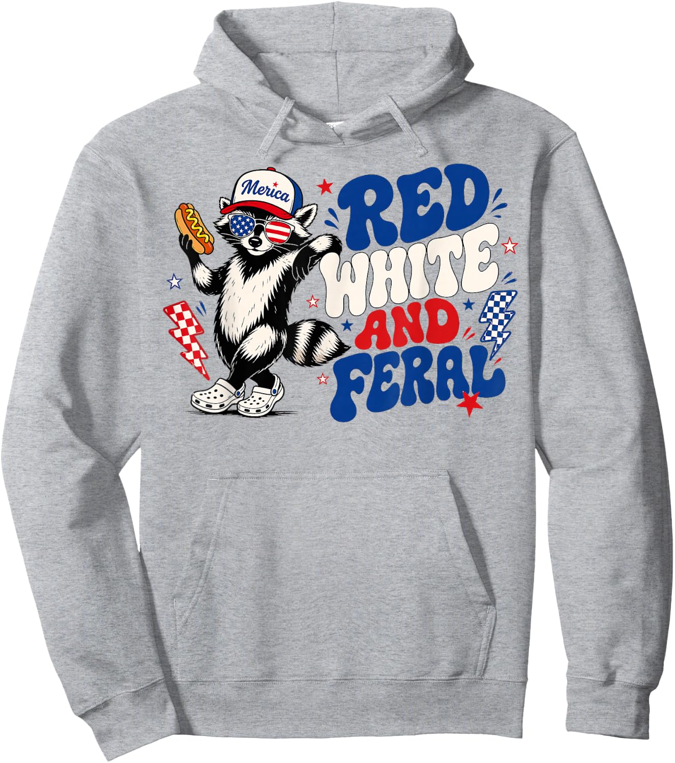 4th of July Red White and Feral Raccoon Men Women Kid Hoodie - Hoodie | Ash