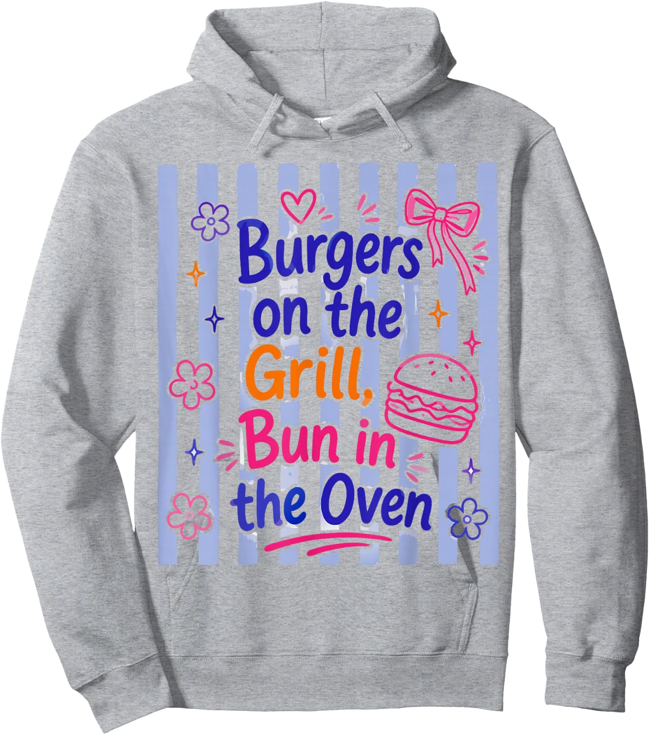 Daisy Striped Burgers On The Grill Bun in The Oven Pregnant Hoodie - Hoodie | Ash