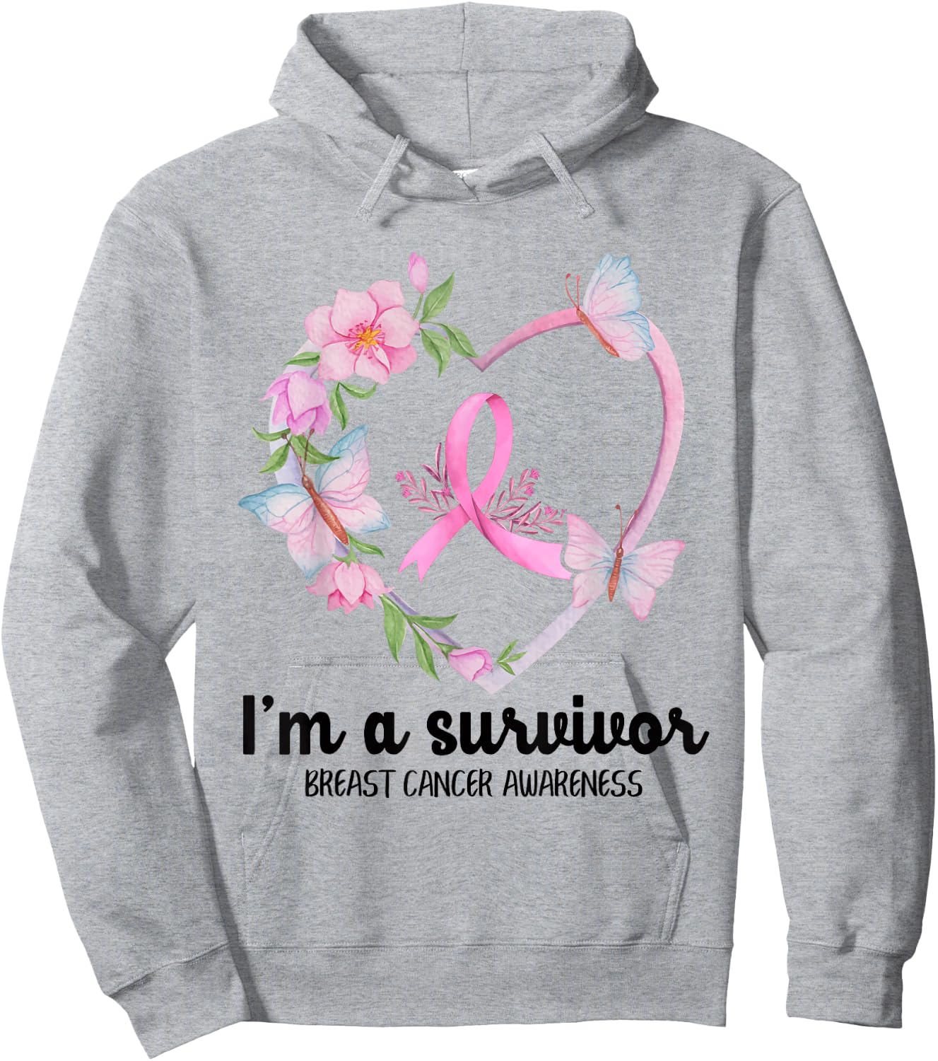 I'm A Survivor Breast Cancer Awareness Pink Ribbon Heart Hoodie - Hoodie | Ash