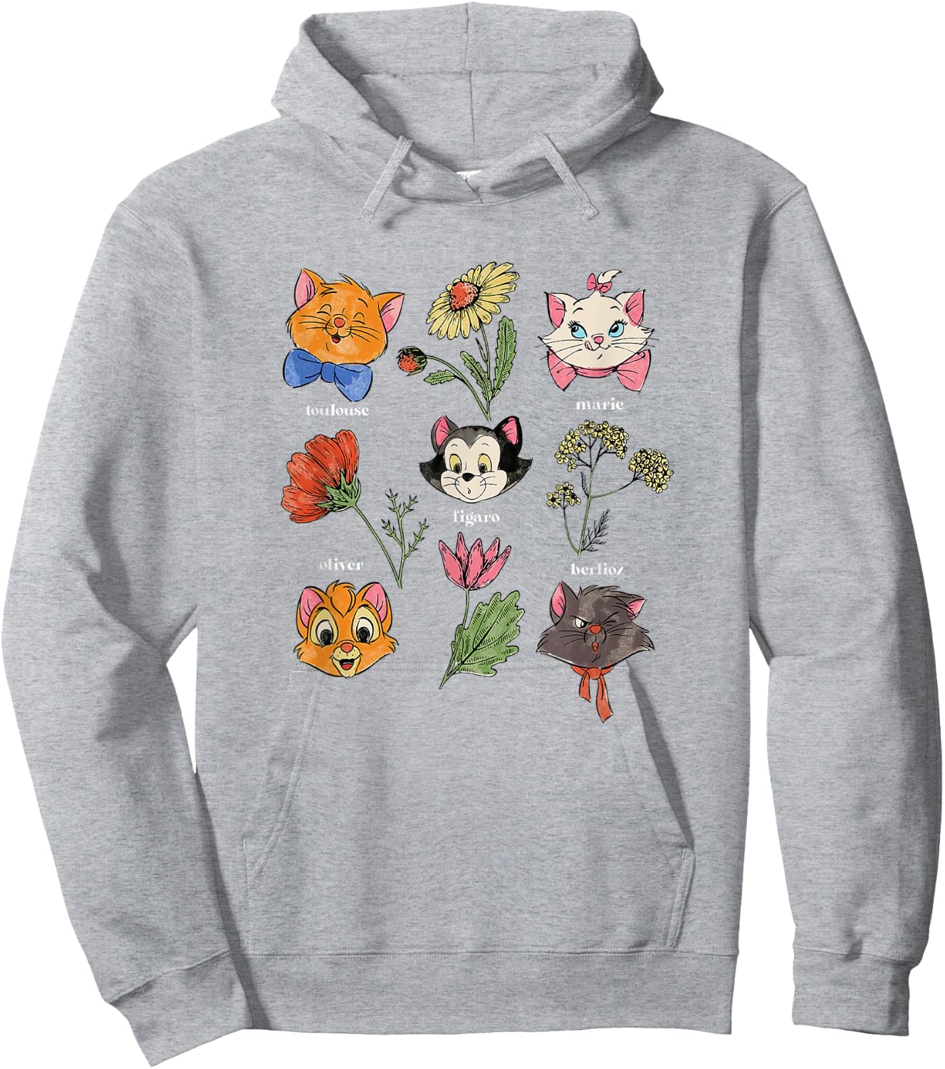 Disney The Aristocats Floral Disney Cats Cute Logo Hoodie - Hoodie | Ash