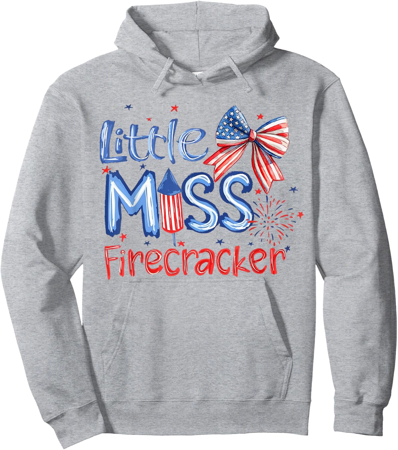 Coquette Bow Little Miss Firecracker US Flag 4th of July Hoodie - Hoodie | Ash