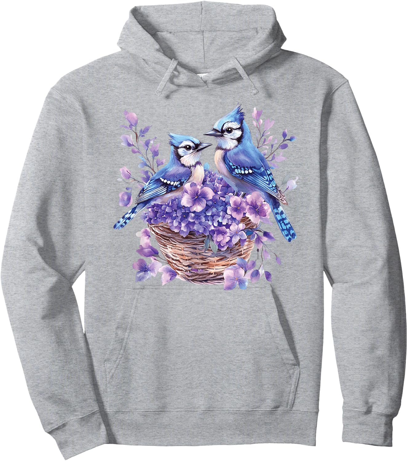 Couple Blue Jay Birds In A Basket With Flowers,Vibrant Color Hoodie - Hoodie | Ash