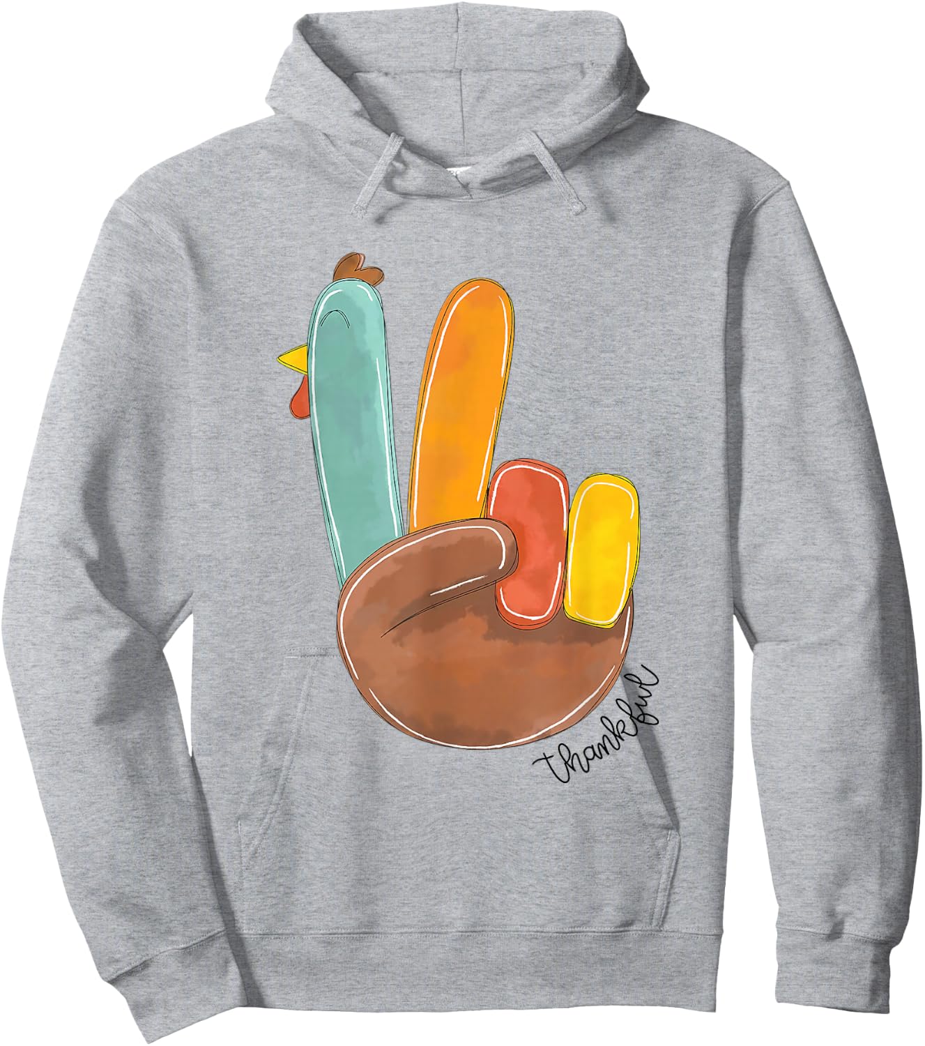 Thanksful Peace Sign Turkey Hand Cool Thanksgiving Men Women Hoodie - Hoodie | Ash