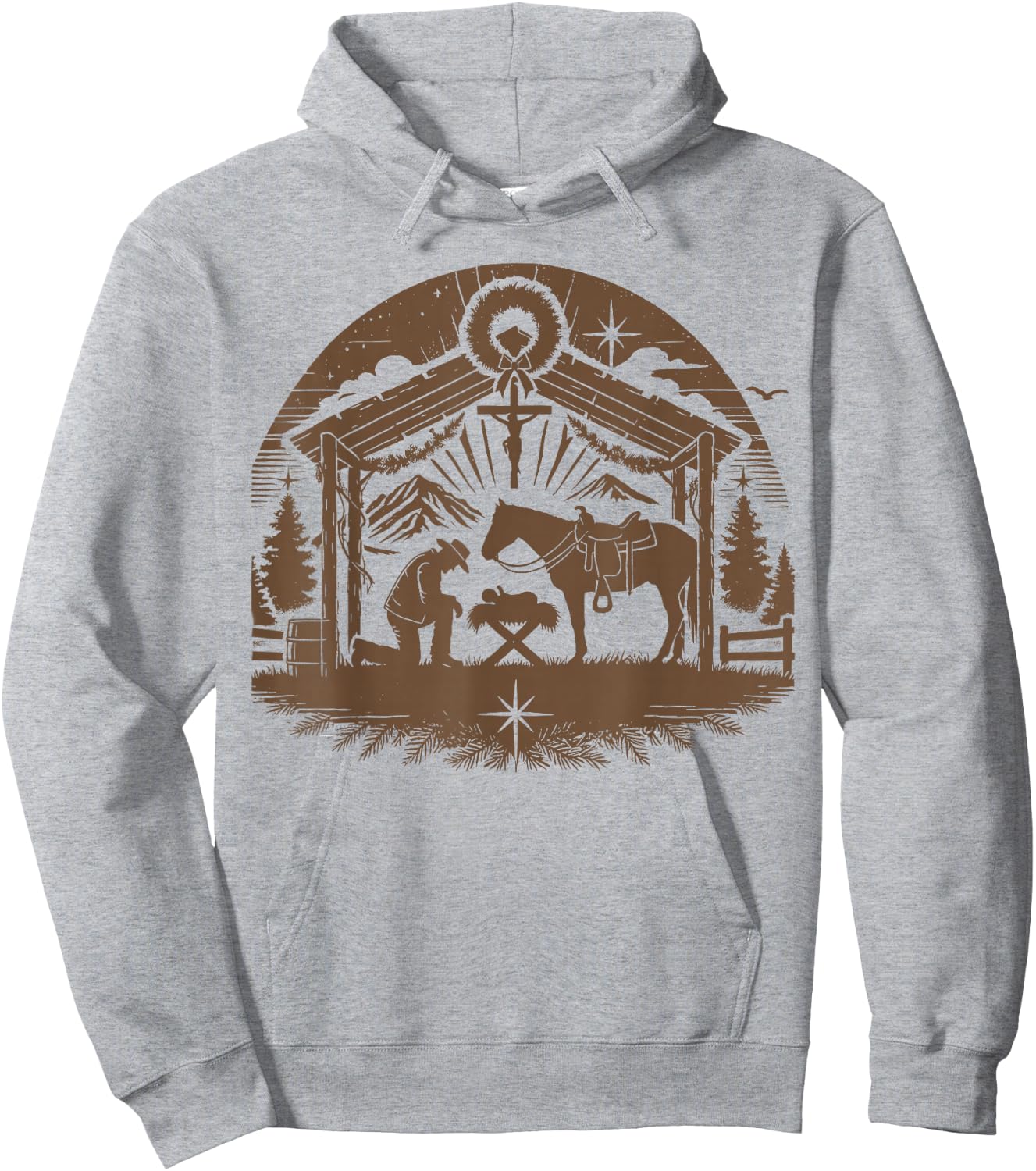 Praying Cowboy Christmas Nativity Christian Western Country Hoodie - Hoodie | Ash