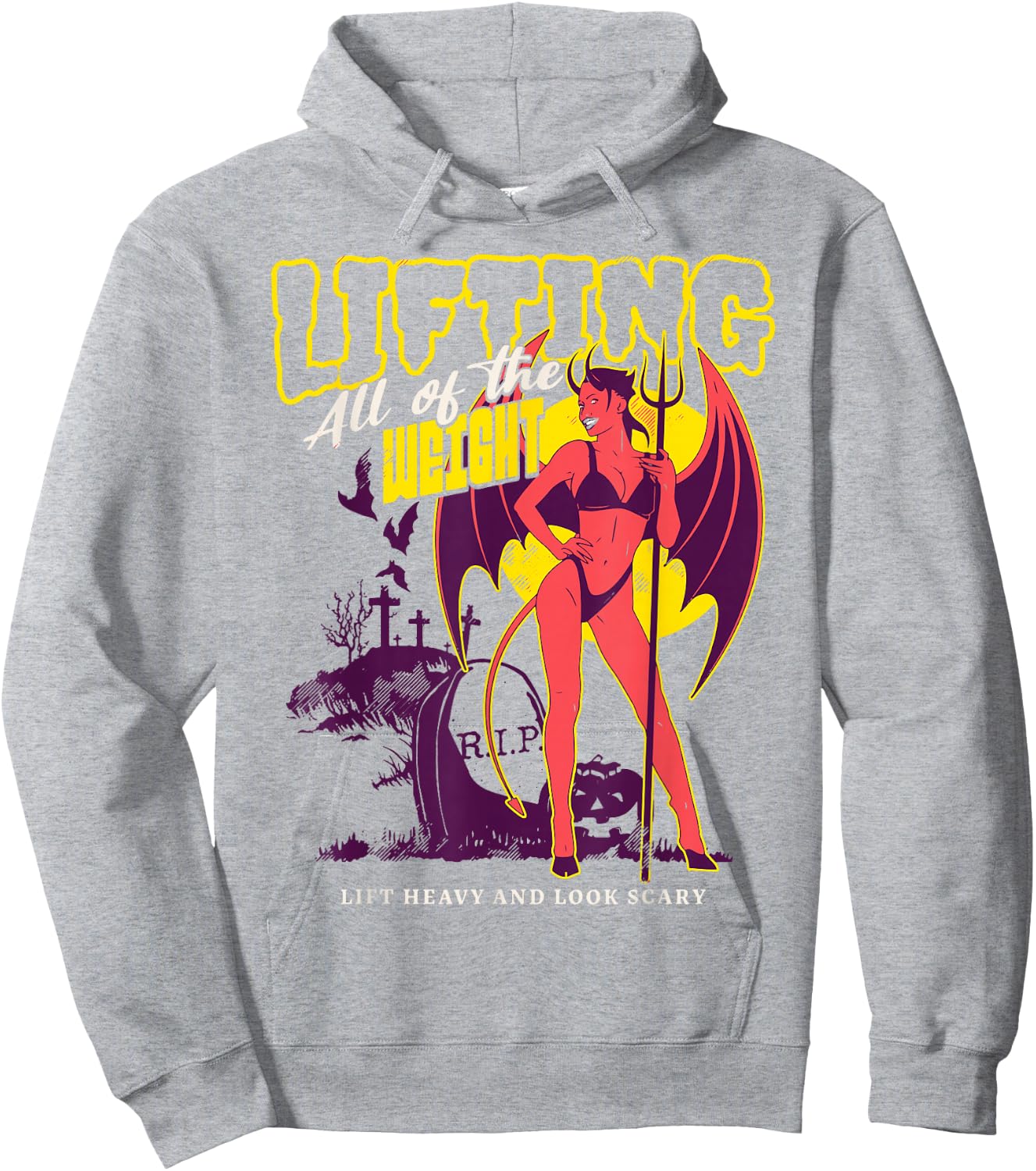 Halloween Lift Heavy Weight Cute Devil Spooky Sexy Demon Gym Hoodie - Hoodie | Ash