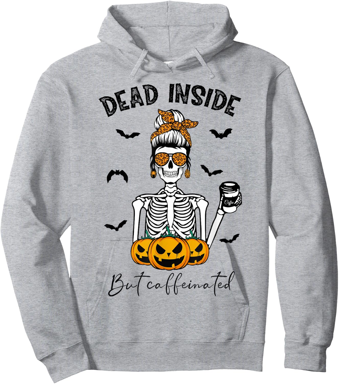 Dead Inside But Caffeinated Skeleton Mama Funny Halloween Hoodie - Hoodie | Ash
