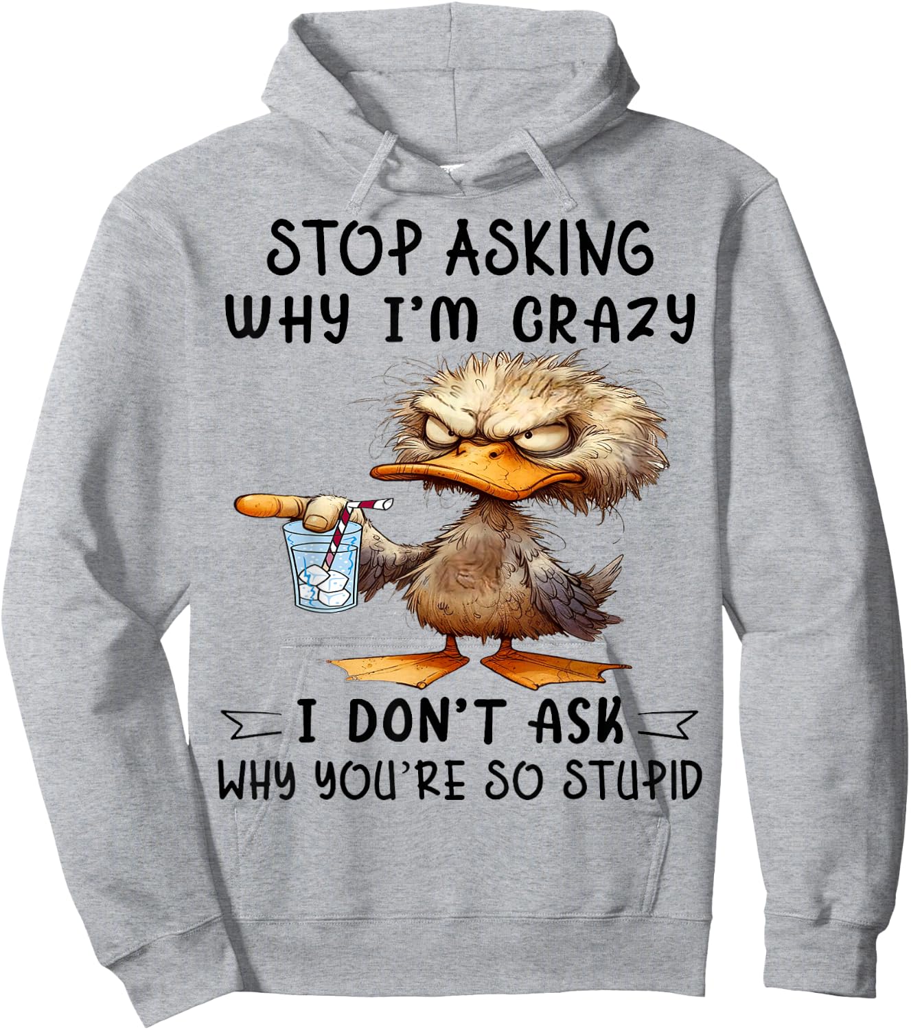 Cute Duck Stop Asking Why I'm Crazy Hoodie - Hoodie | Ash