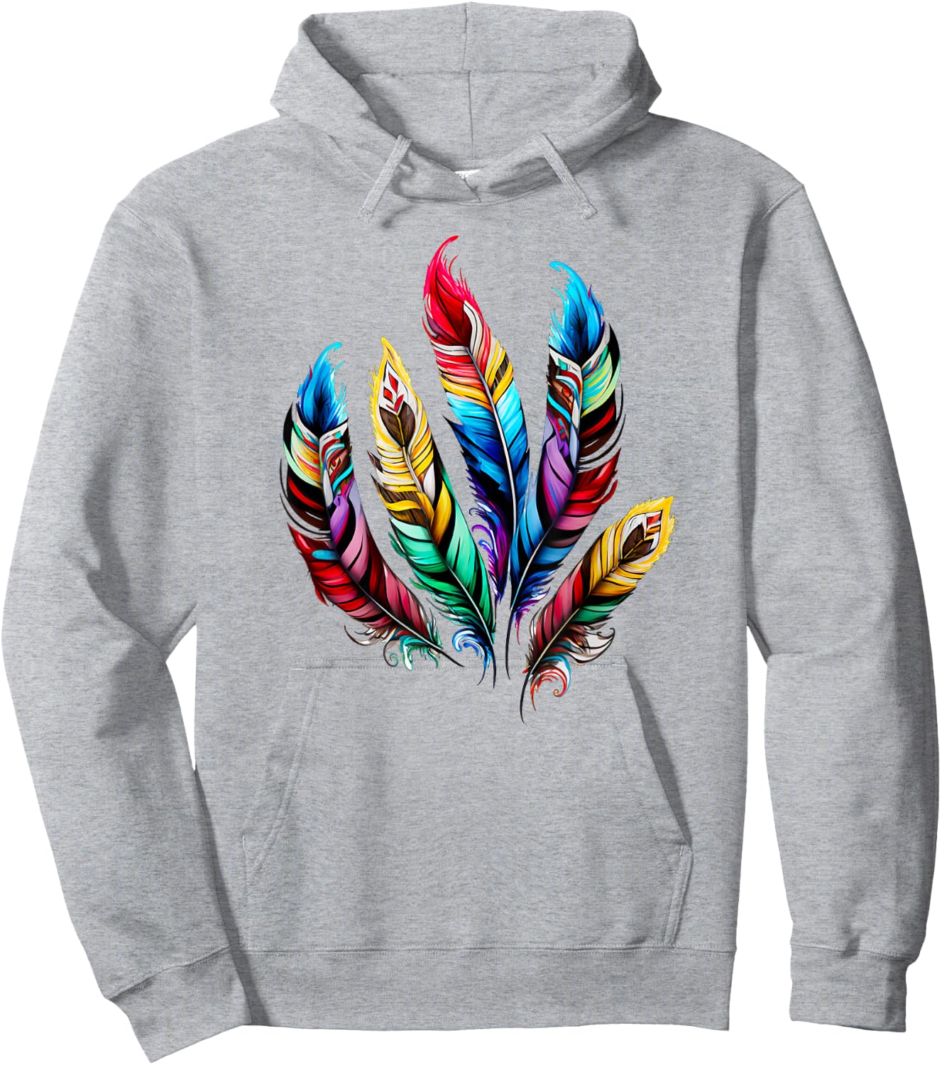 Colorful feathers boho ethnic style Indian bird pattern love Hoodie - Hoodie | Ash