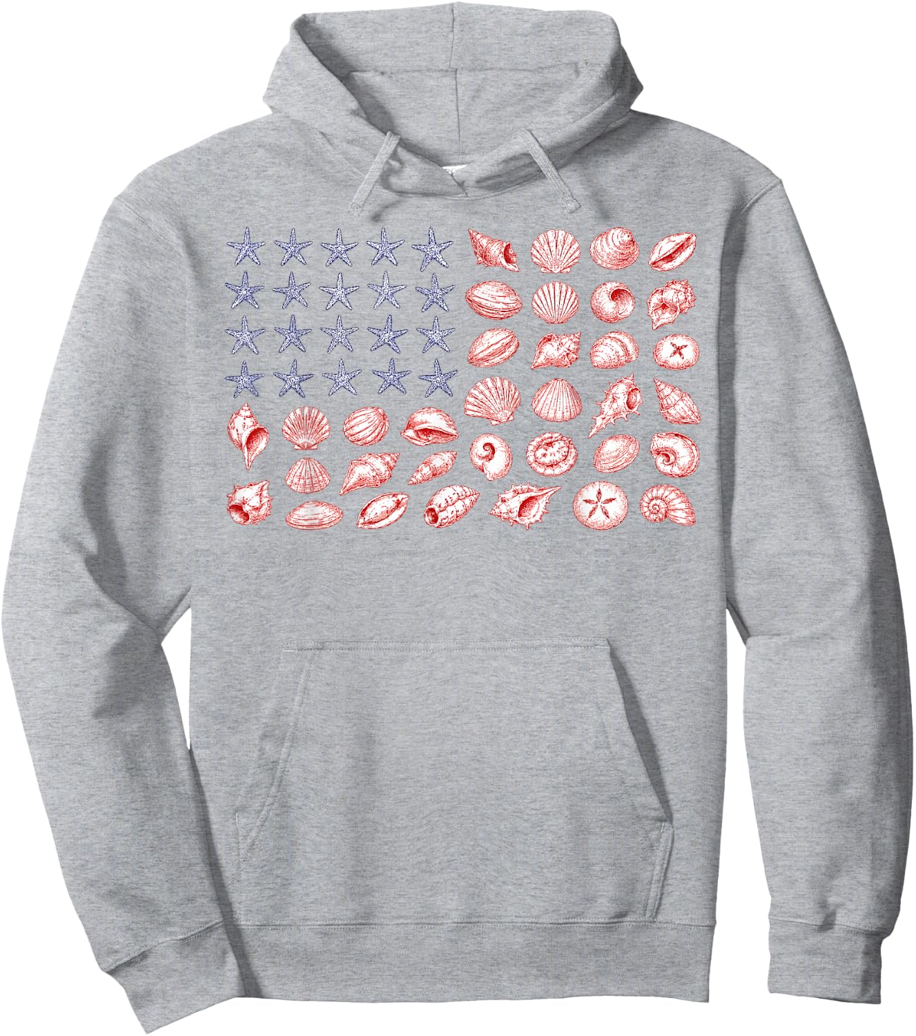 USA Coastal Shell Patriotic Seashell American Flag 4th July Hoodie - Hoodie | Ash