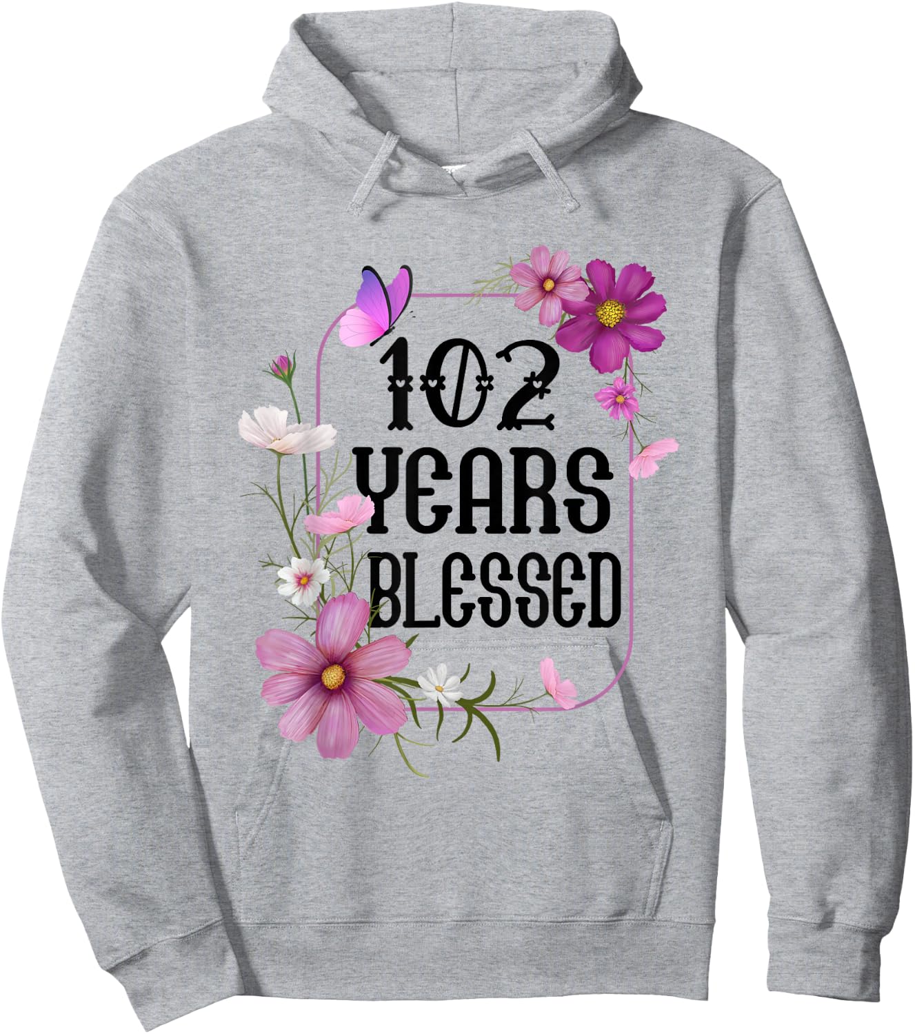 Turning 102 Birthday Butterfly with Floral 102nd Birthday Hoodie - Hoodie | Ash