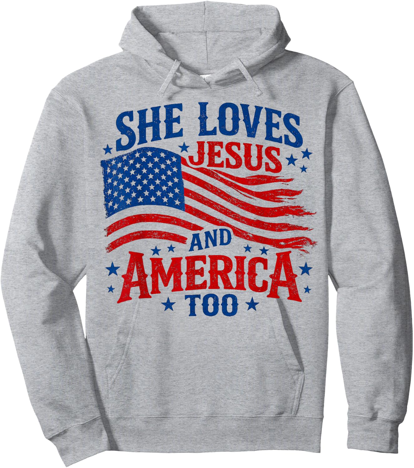 She Loves Jesus and America Too 4th of July Hoodie - Hoodie | Ash