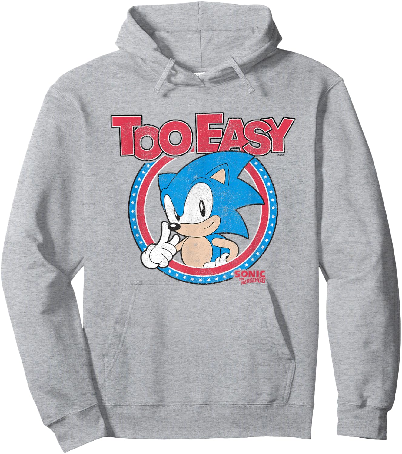 Sonic The Hedgehog Too Easy Americana Distressed Logo Hoodie - Hoodie | Ash