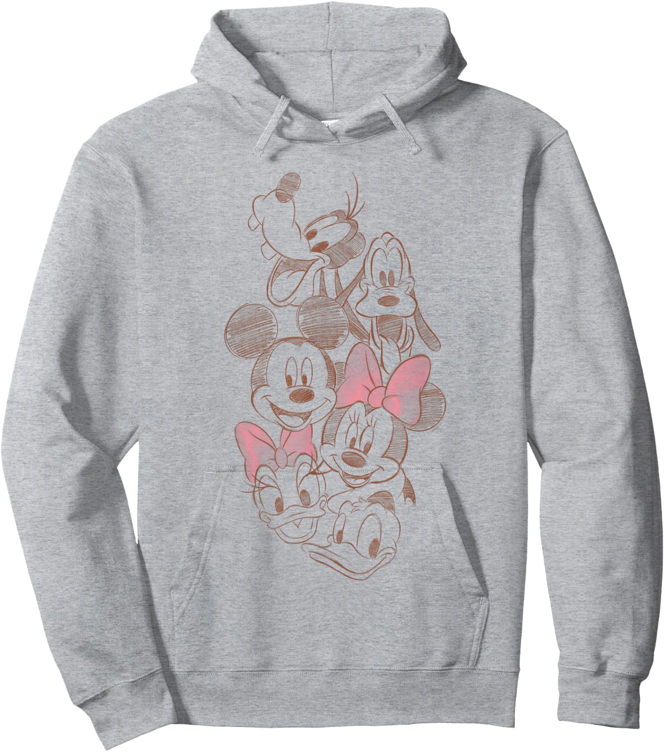 Disney Mickey And Friends Group Shot Faces Sketch Portrait Hoodie - Hoodie | Ash