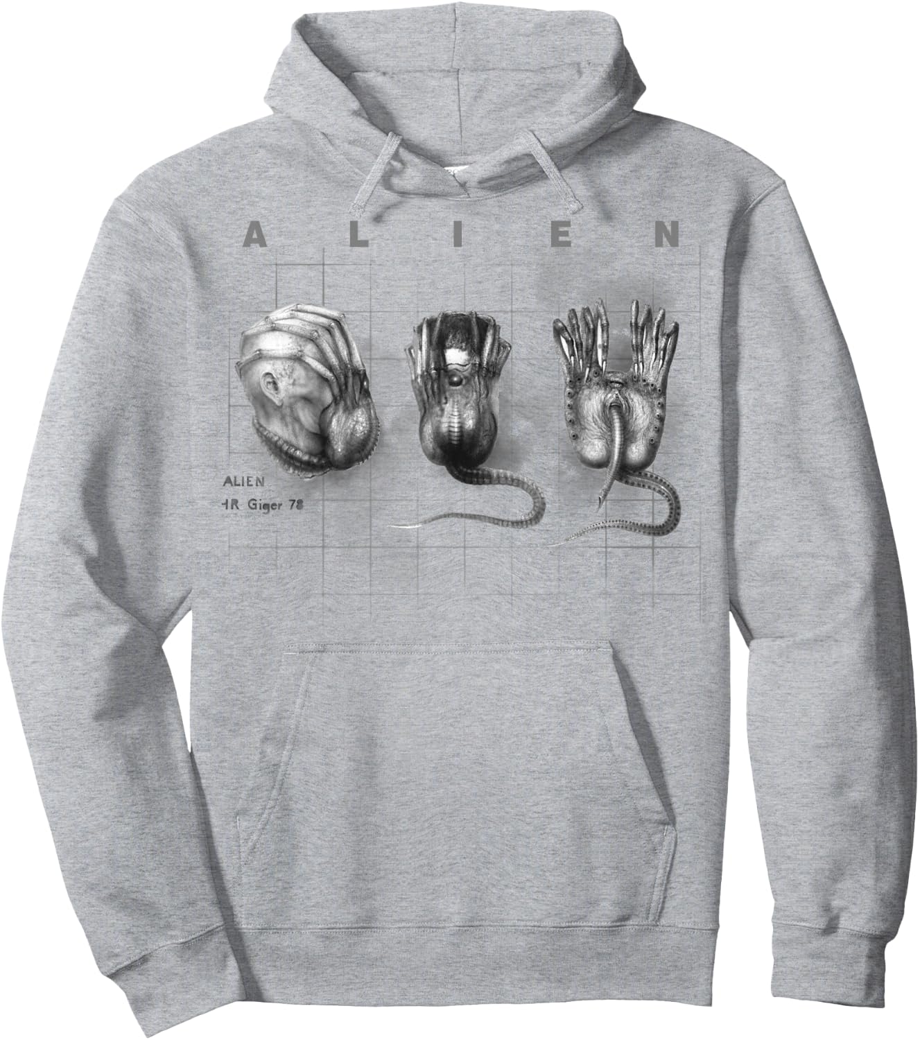 Aliens Iconic Facehugger Reproduction Faces Retro Chest Logo Hoodie - Hoodie | Ash