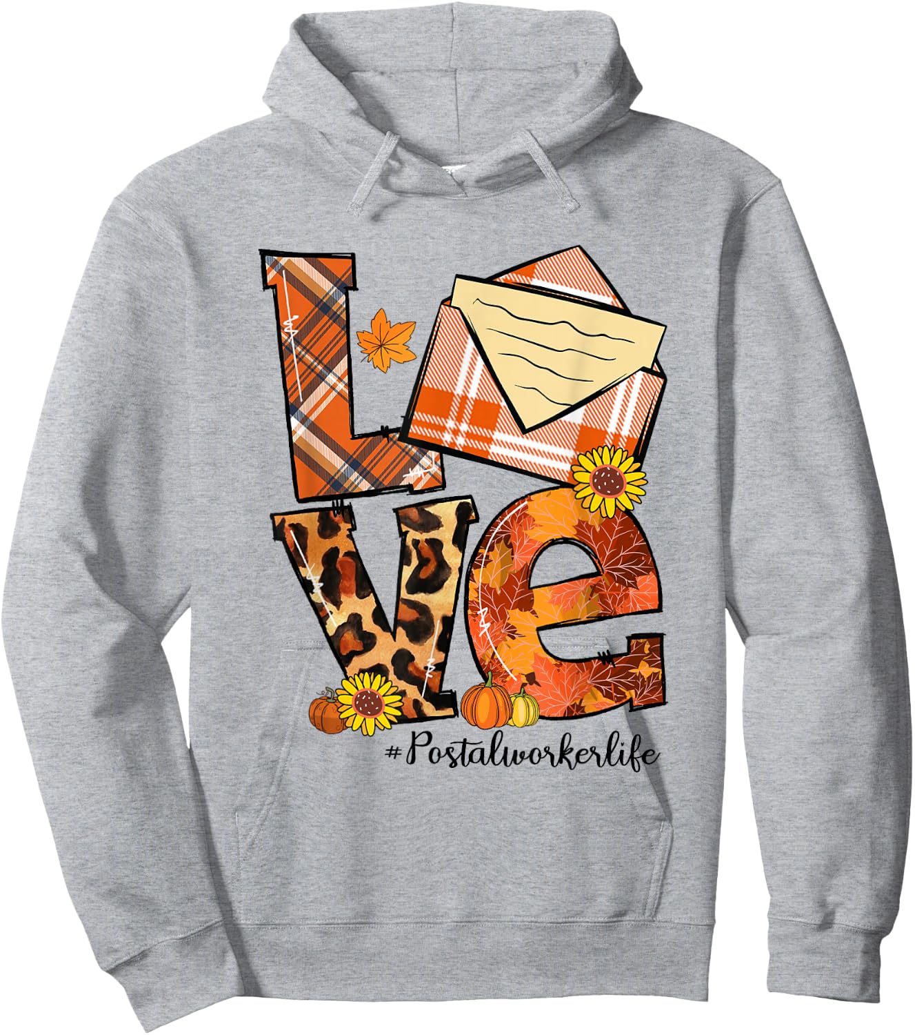 LOVE Pumpkin Leopard Postal Worker Life Fall Thanksgiving Hoodie - Hoodie | Ash