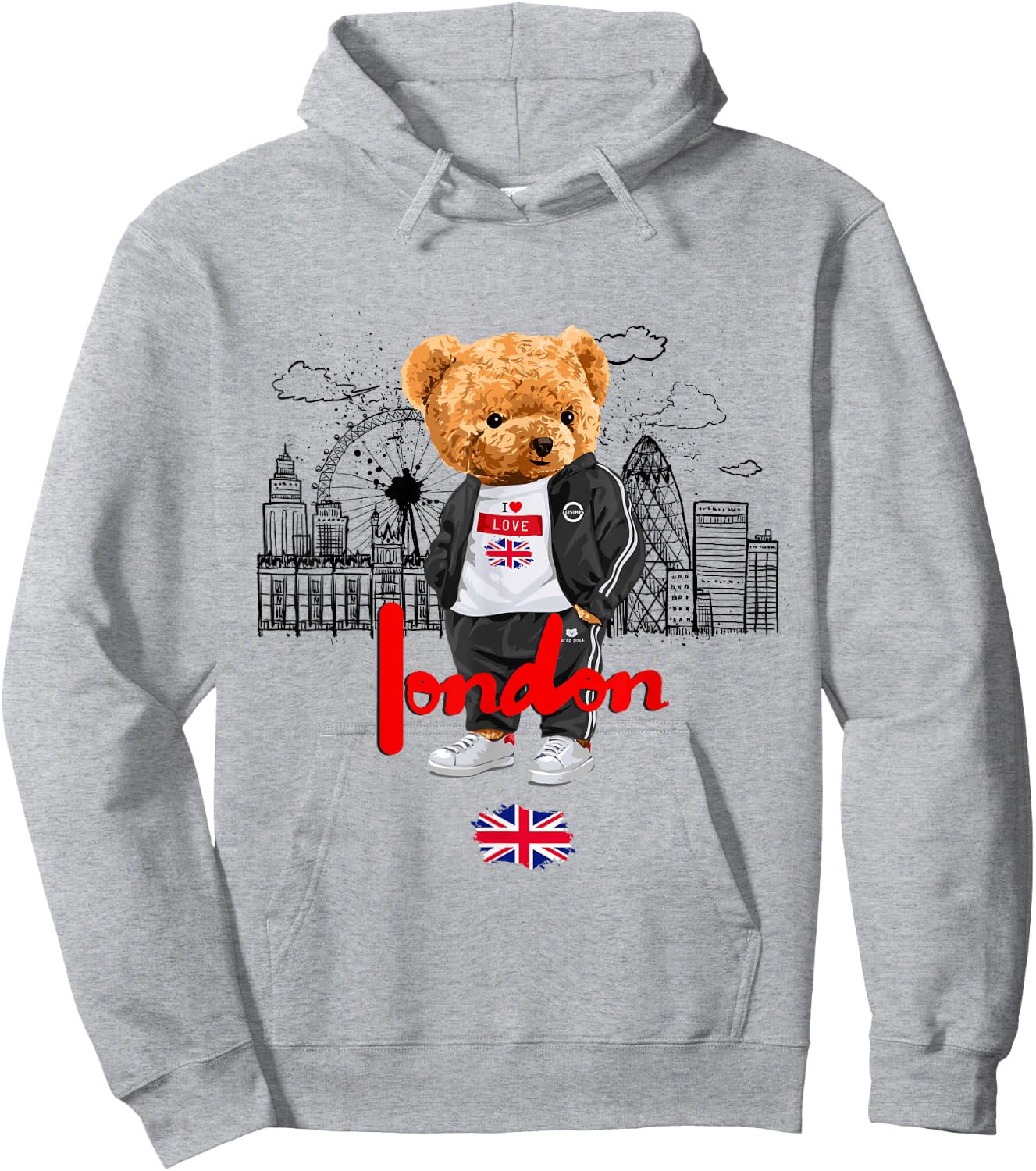 London Royal Teddybär Bad Boy Illustration Grafik Anime Hoodie - Hoodie | Ash