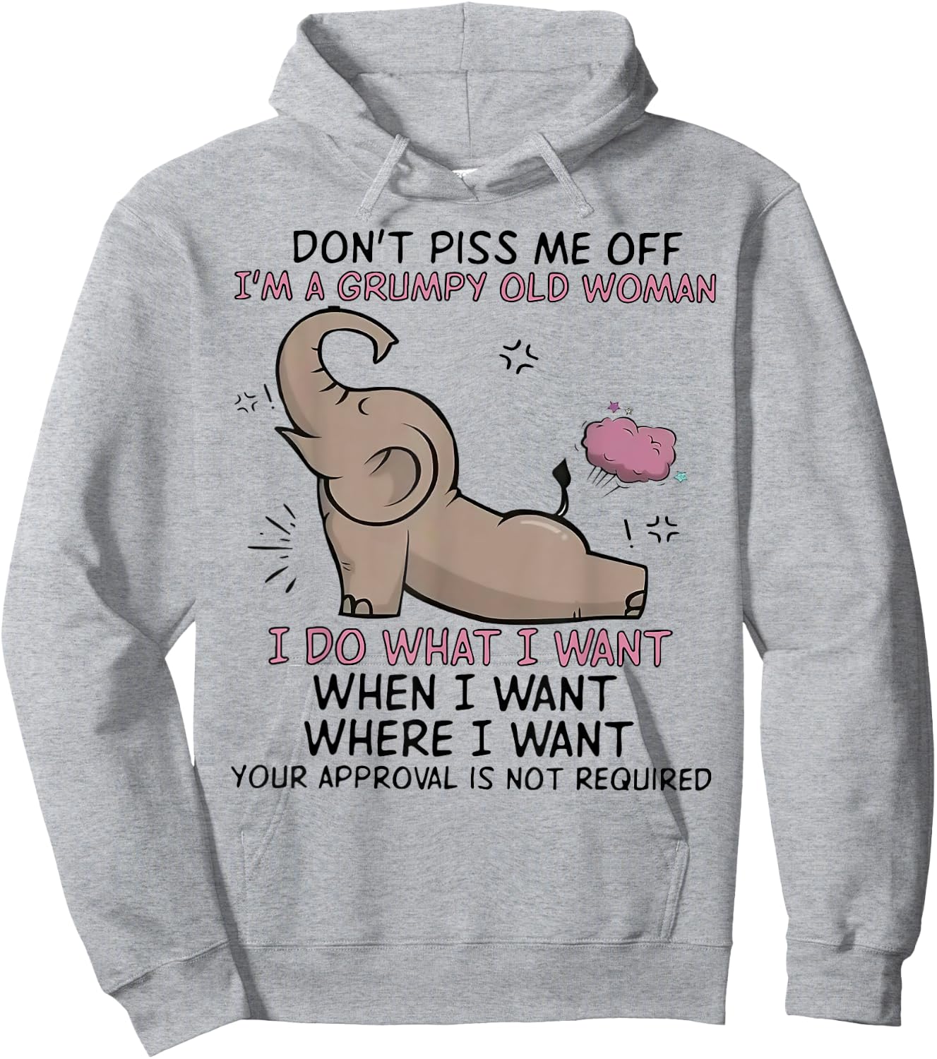 Elephant Don't Piss Me Off I'm A Grumpy Old Woman I Do What Hoodie - Hoodie | Ash