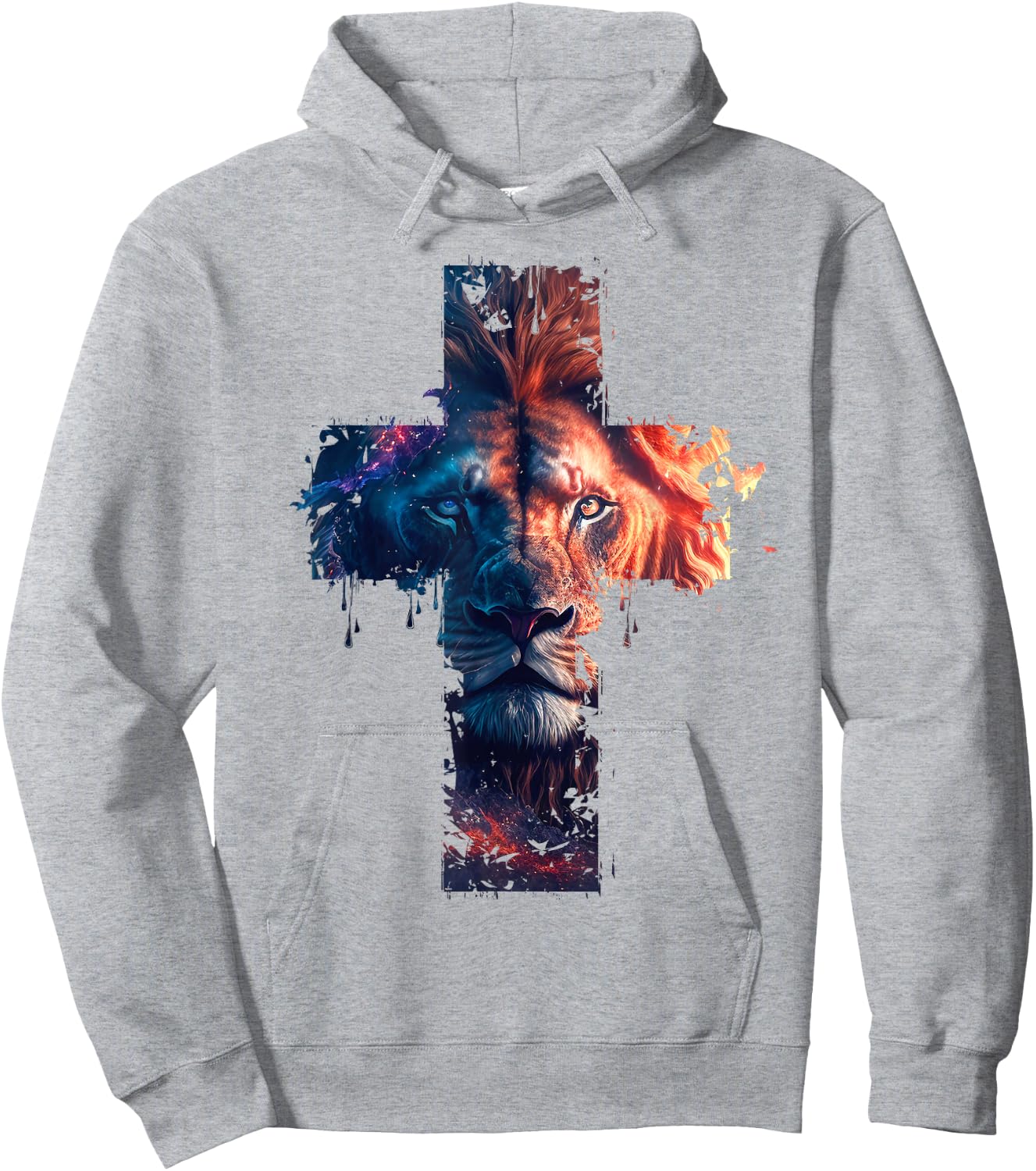Lion of Judah Cross Jesus Christ Christian Faith Graphic , gray Hoodie - Hoodie | Ash