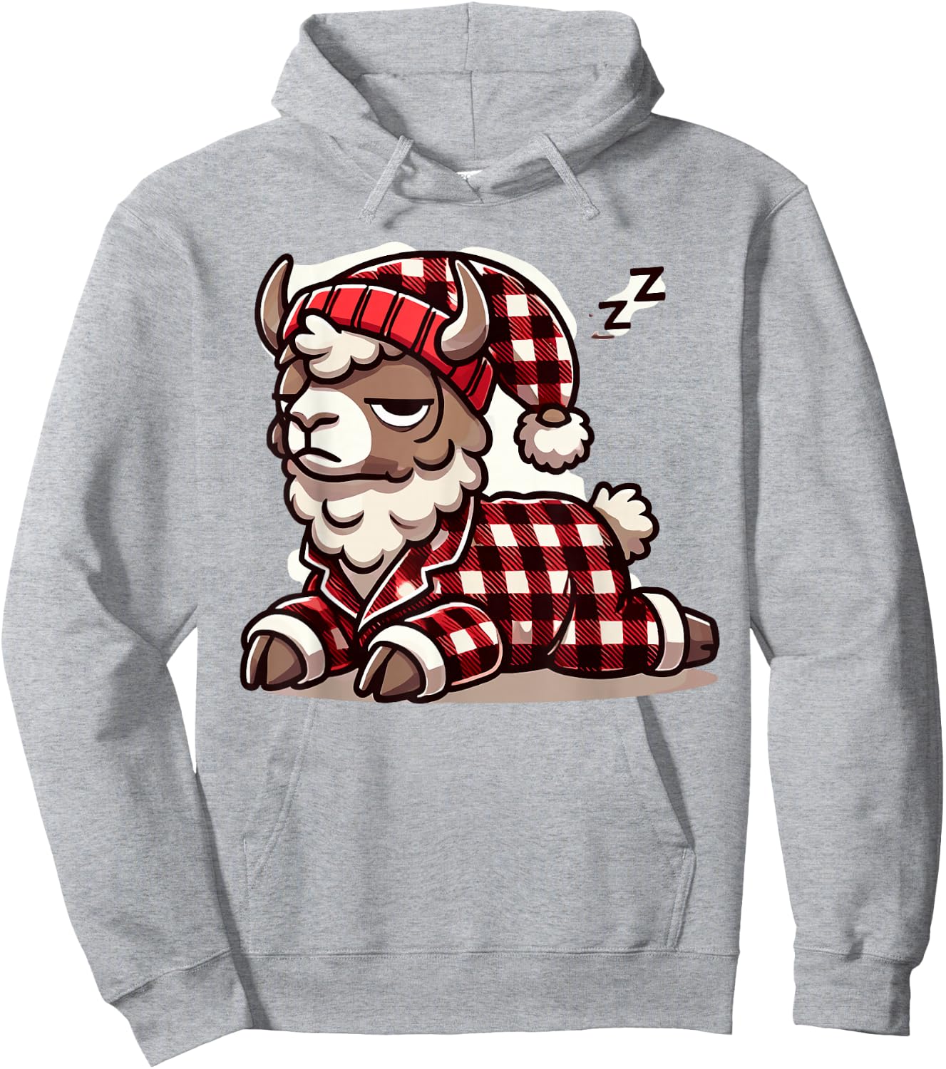 Alpaca Llama with Red Buffalo Plaid Pajamas Girl Boy Llama Hoodie - Hoodie | Ash