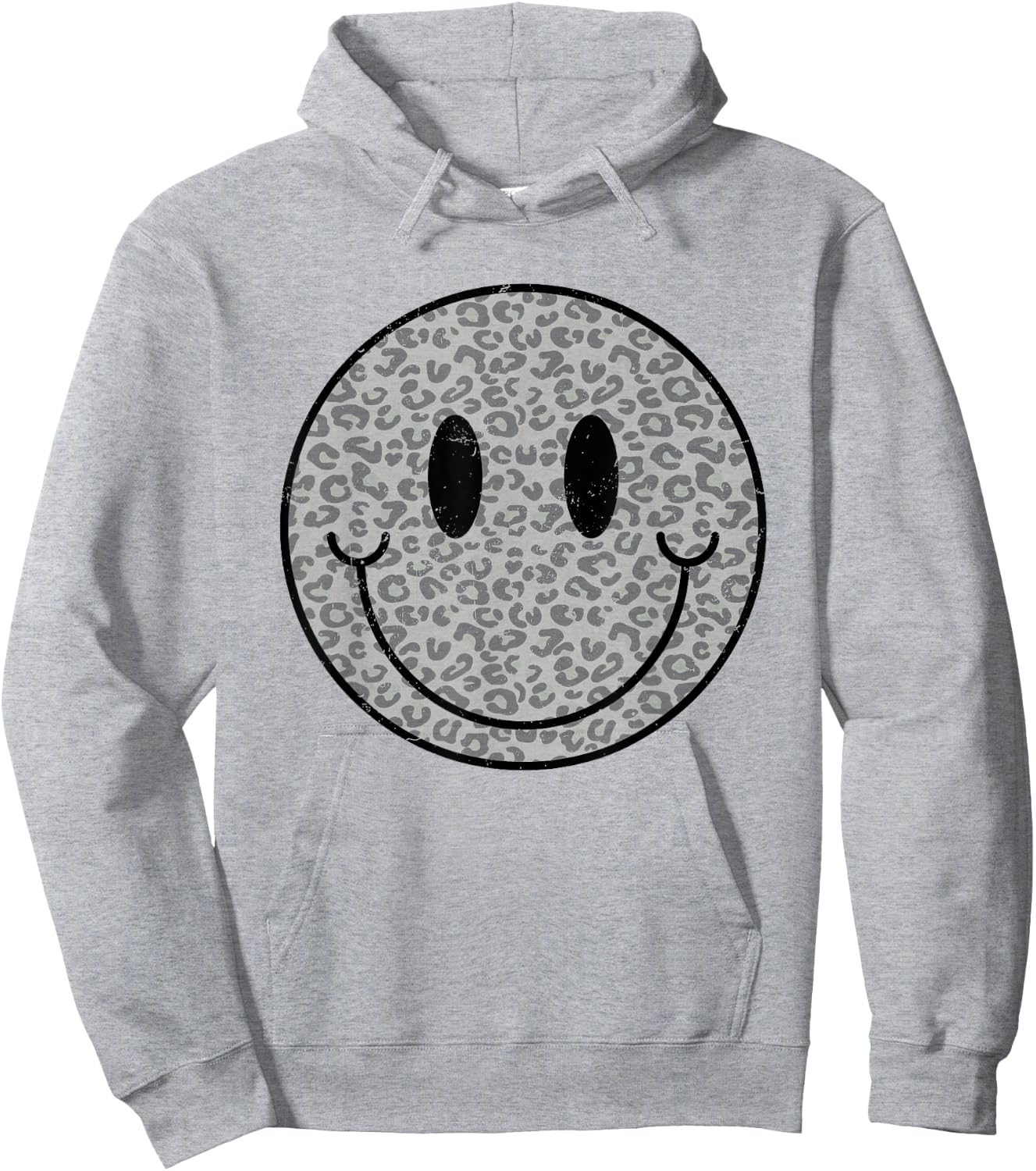 Cute Happy Face Retro Aesthetic Leopard Smile Face Women Men Hoodie - Hoodie | Ash