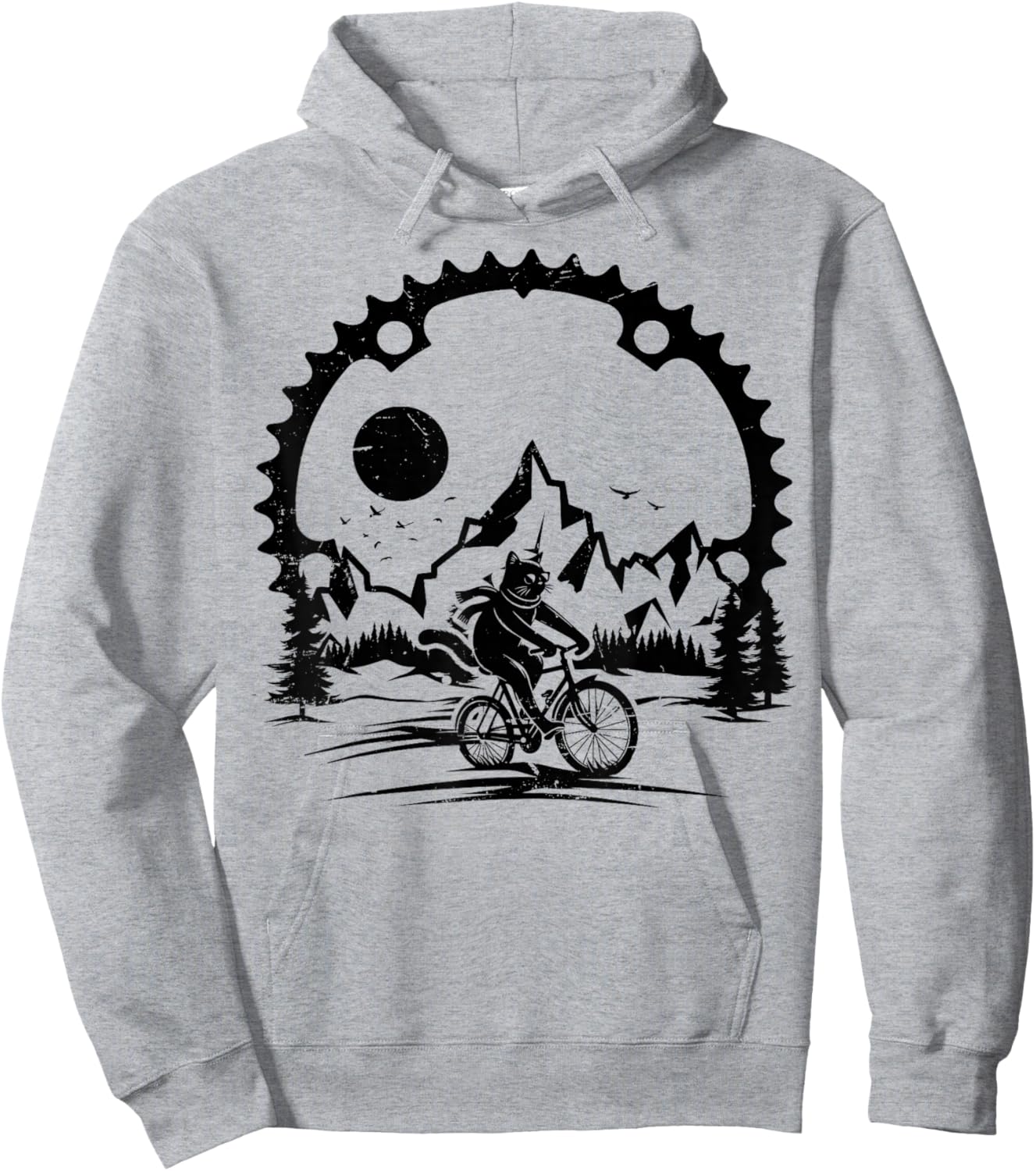 Funny Cat Riding Bicycle Vintage Mountain Biking Cat Biker Hoodie - Hoodie | Ash