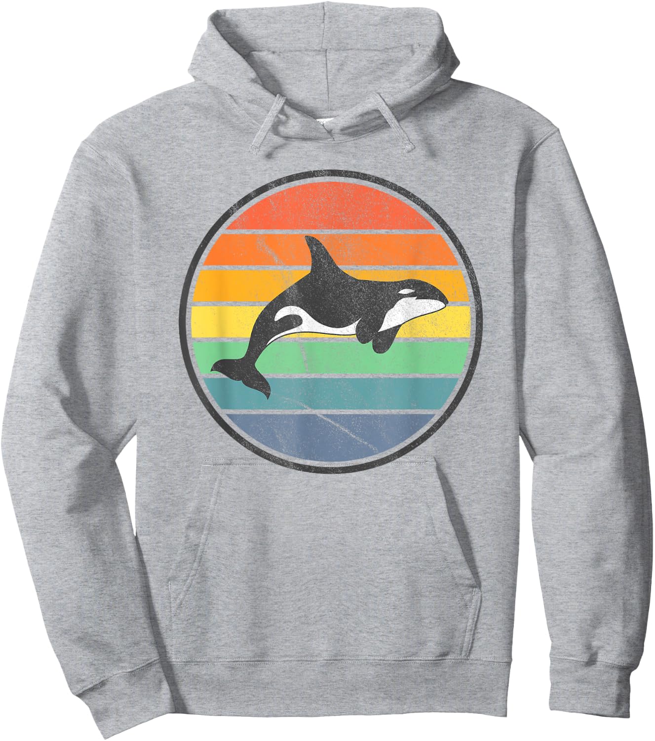 Orca Retro Sunset - Whale Ocean Sea Distressed Hoodie - Hoodie | Ash