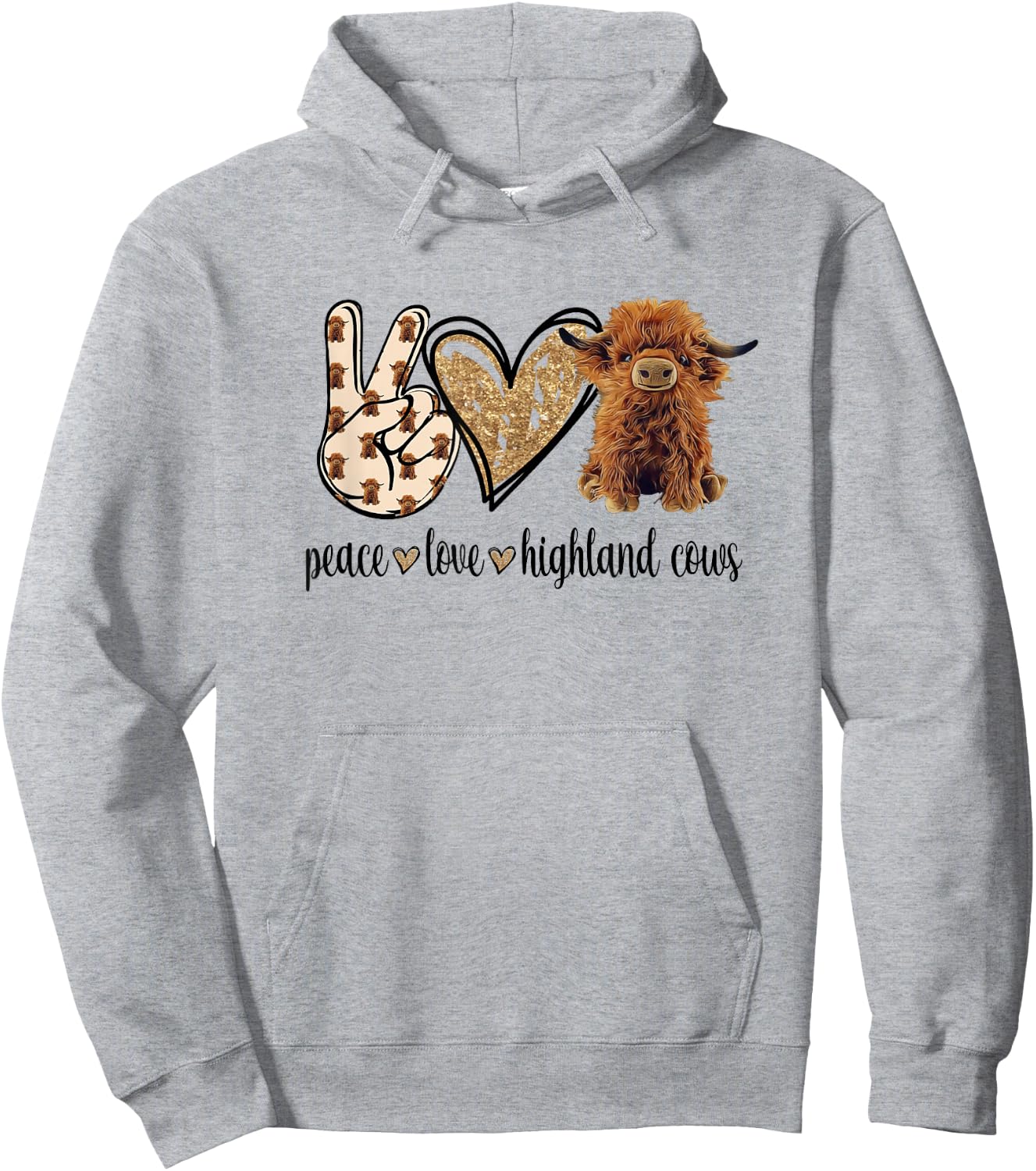 Girls Peace Love Heifer Scottish Highland Cow Lover Hoodie - Hoodie | Ash