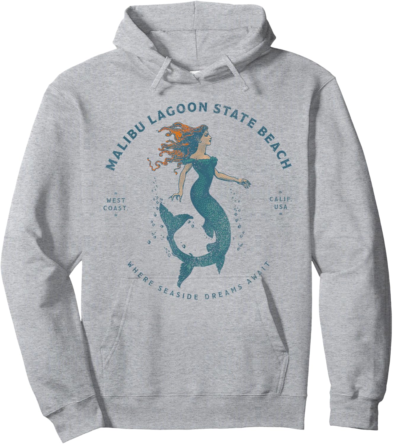 Malibu Lagoon State Beach California Retro Vintage Mermaid Hoodie - Hoodie | Ash