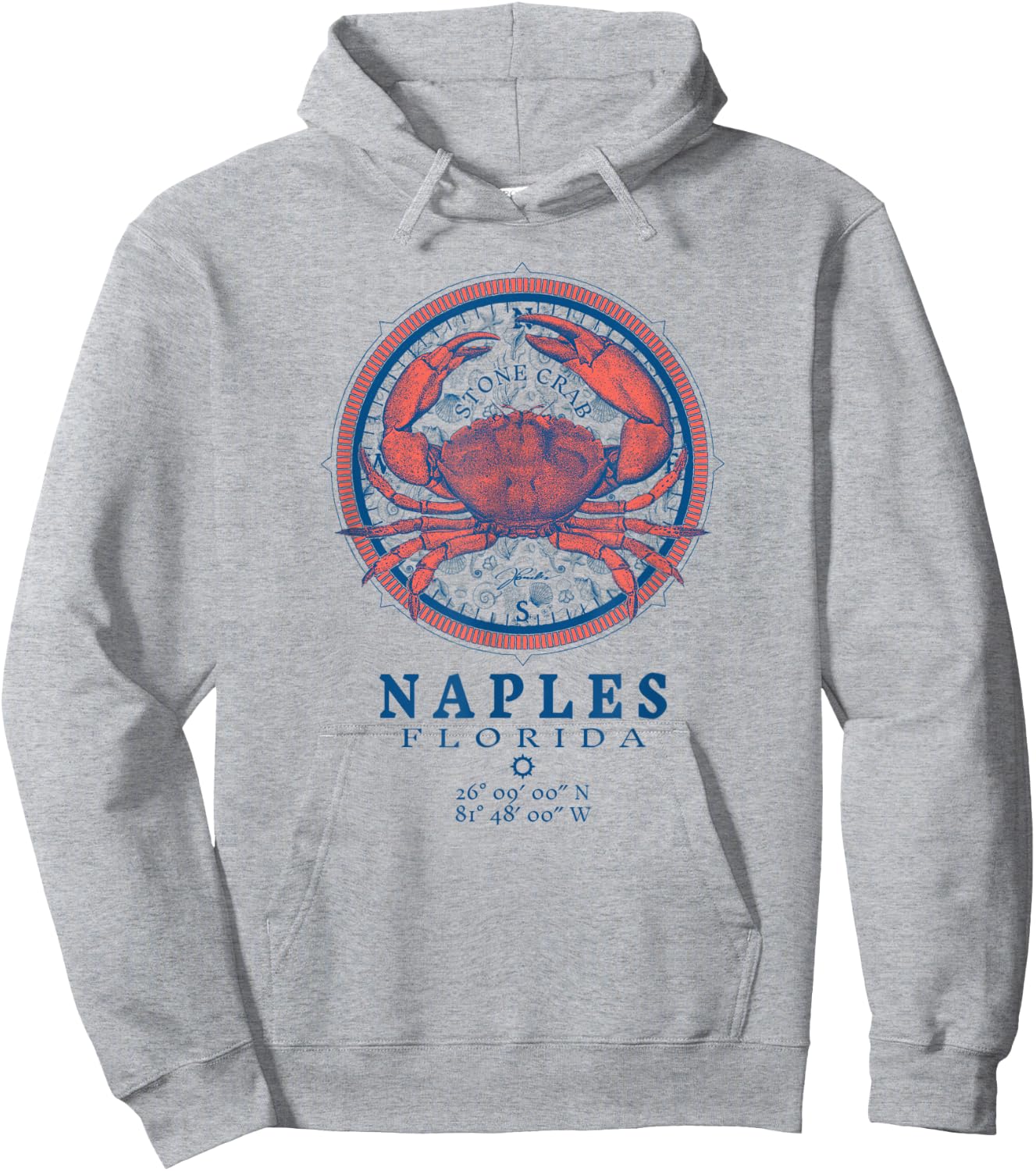 JCombs: Naples, Florida, Stone Crab on Wind Rose Hoodie - Hoodie | Ash