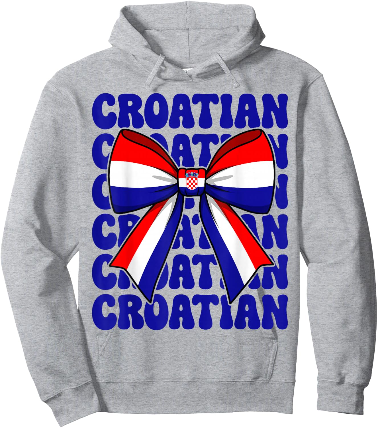 Croatian Girl Coquette Bow Cute Retro Groovy Croatia Flag Hoodie - Hoodie | Ash