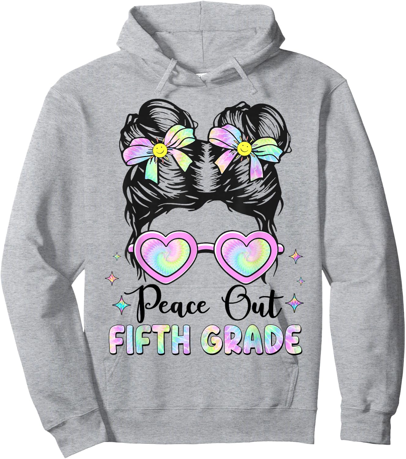 Peace Out Fifth Grade Messy Bun Last Day of School 5th Grade Hoodie - Hoodie | Ash