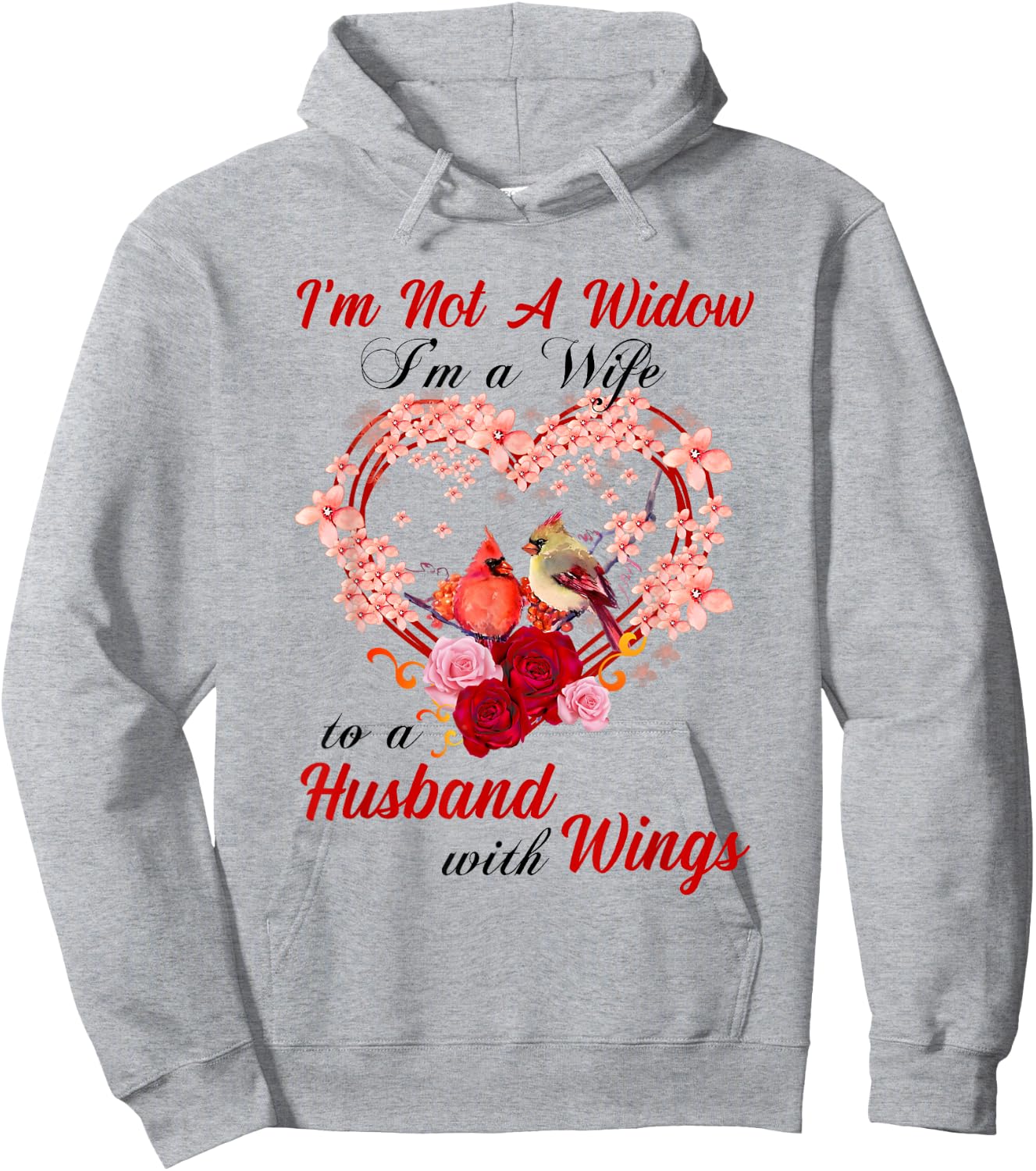 Memorial I'm Not A Widow Husband Wings Cardinal Angel Heaven Hoodie - Hoodie | Ash