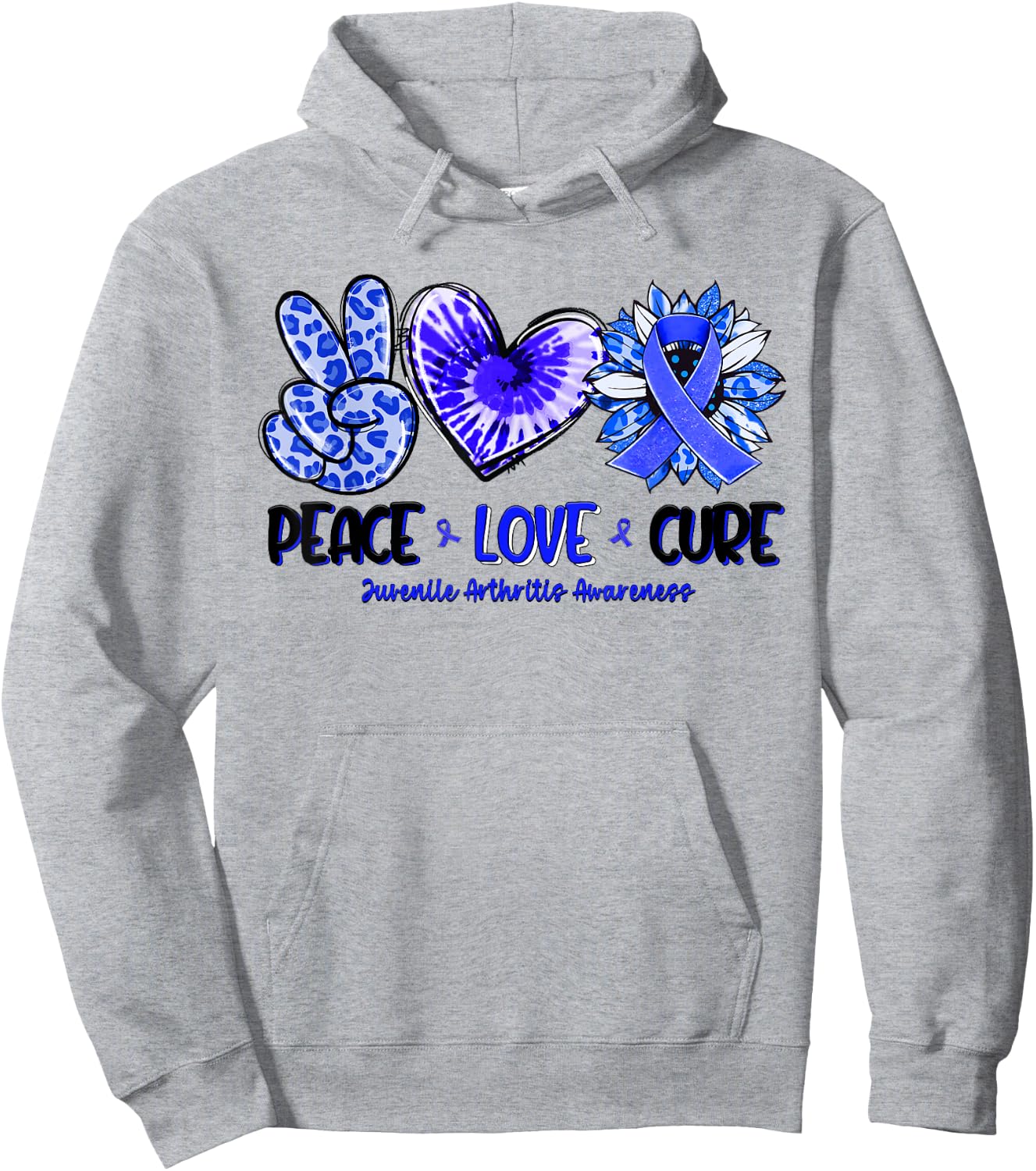 Peace Love Cure Sunflower Leopard Juvenile Arthritis Gifts Hoodie - Hoodie | Ash