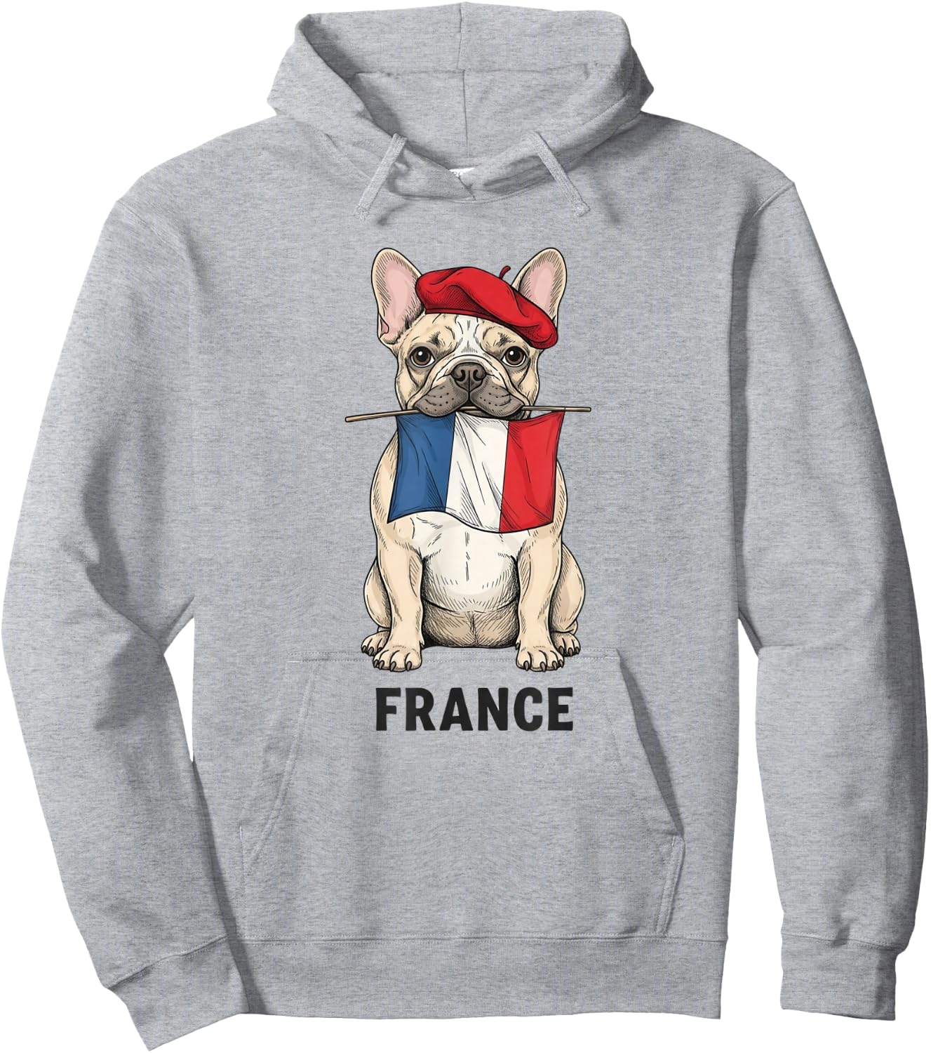 French Bulldog with Flag Beret France Art Travel Souvenir Hoodie - Hoodie | Ash