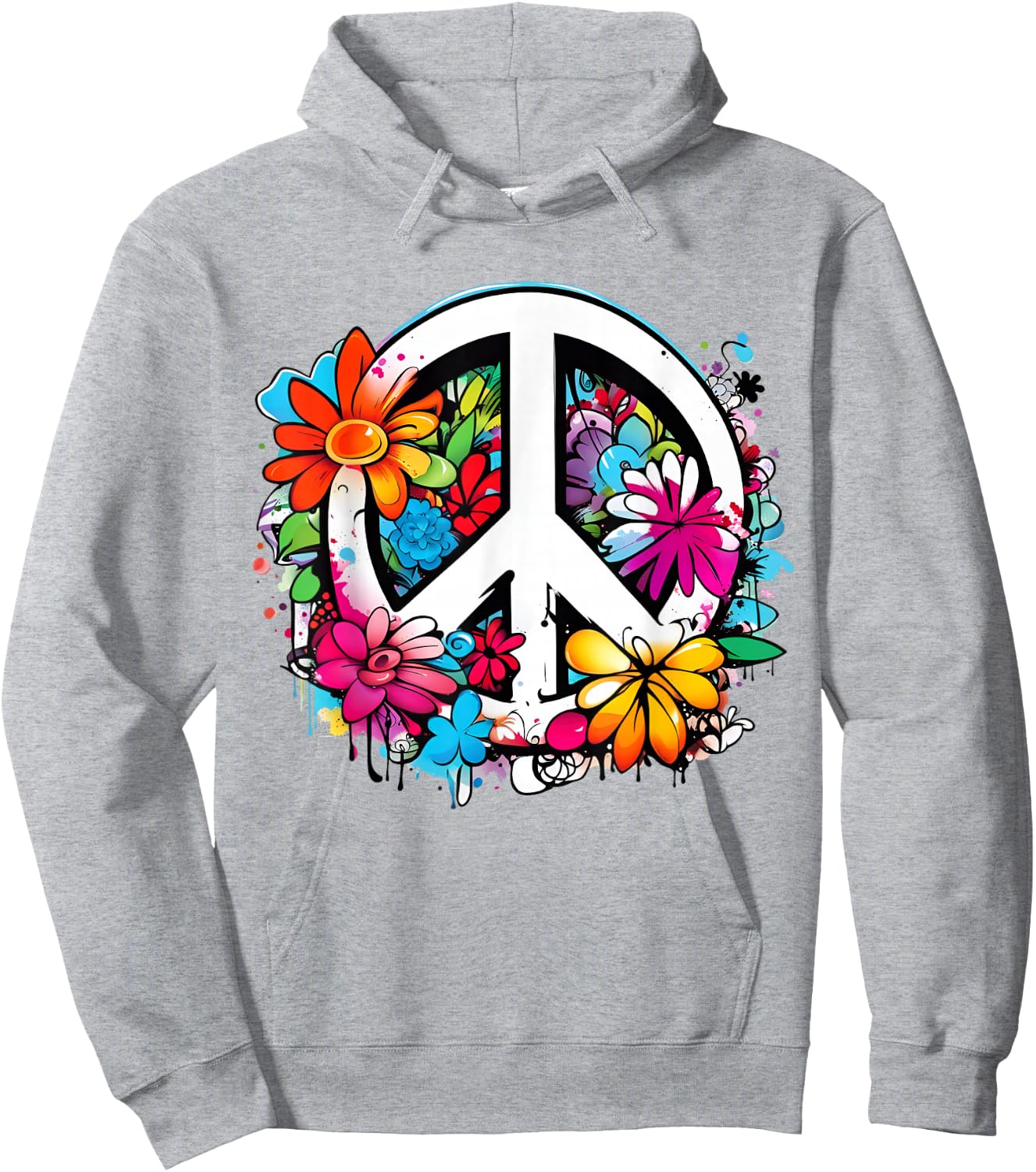 Peace Symbol Sign Flowers Peace Flower Power Peace Sign , White Hoodie - Hoodie | Ash