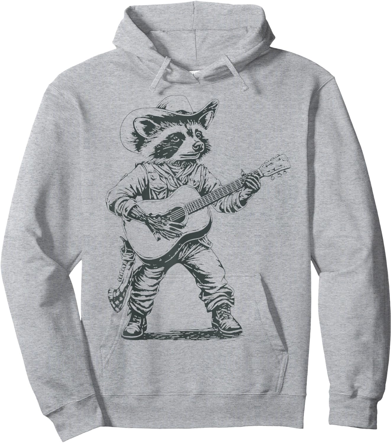 Vintage 90s Cowboy Racoon Playing Guitar Musician Western Hoodie - Hoodie | Ash