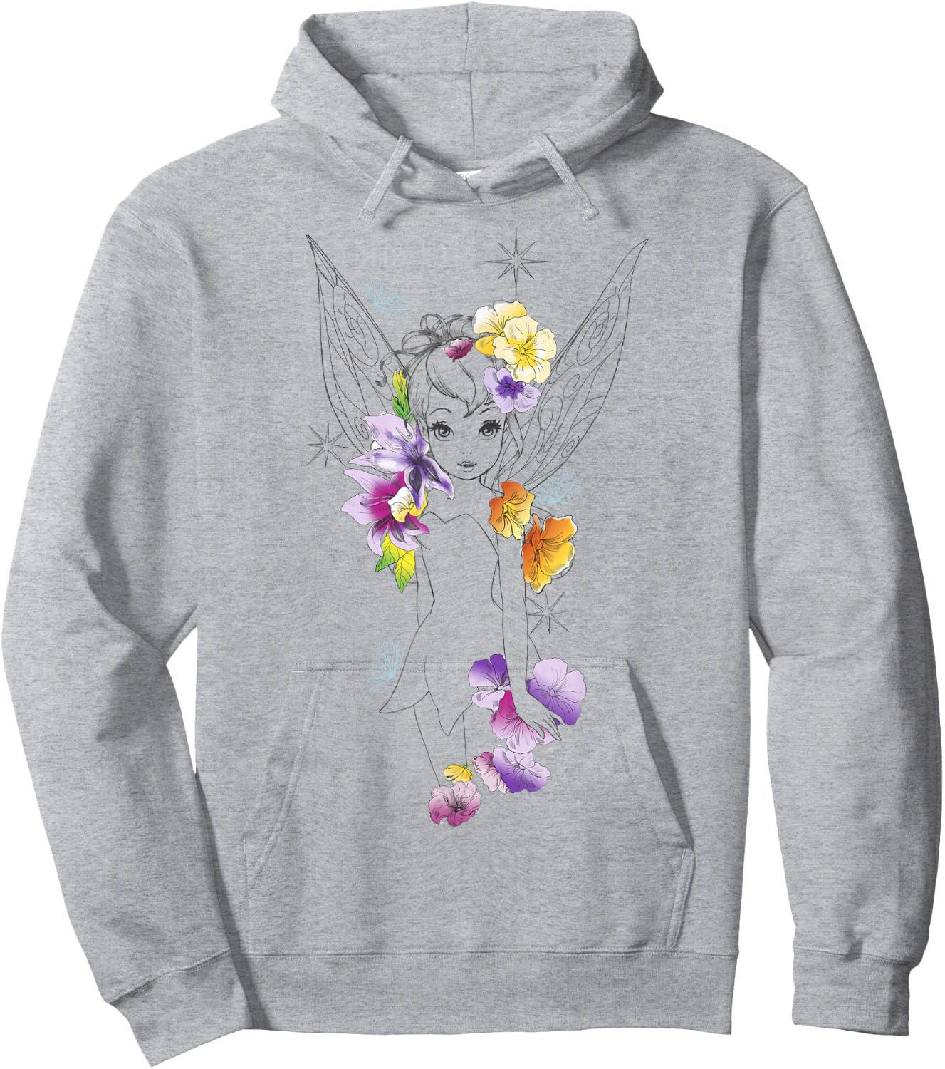 Disney Peter Pan Tinker Bell Outline Floral Sketch Portrait Hoodie - Hoodie | Ash