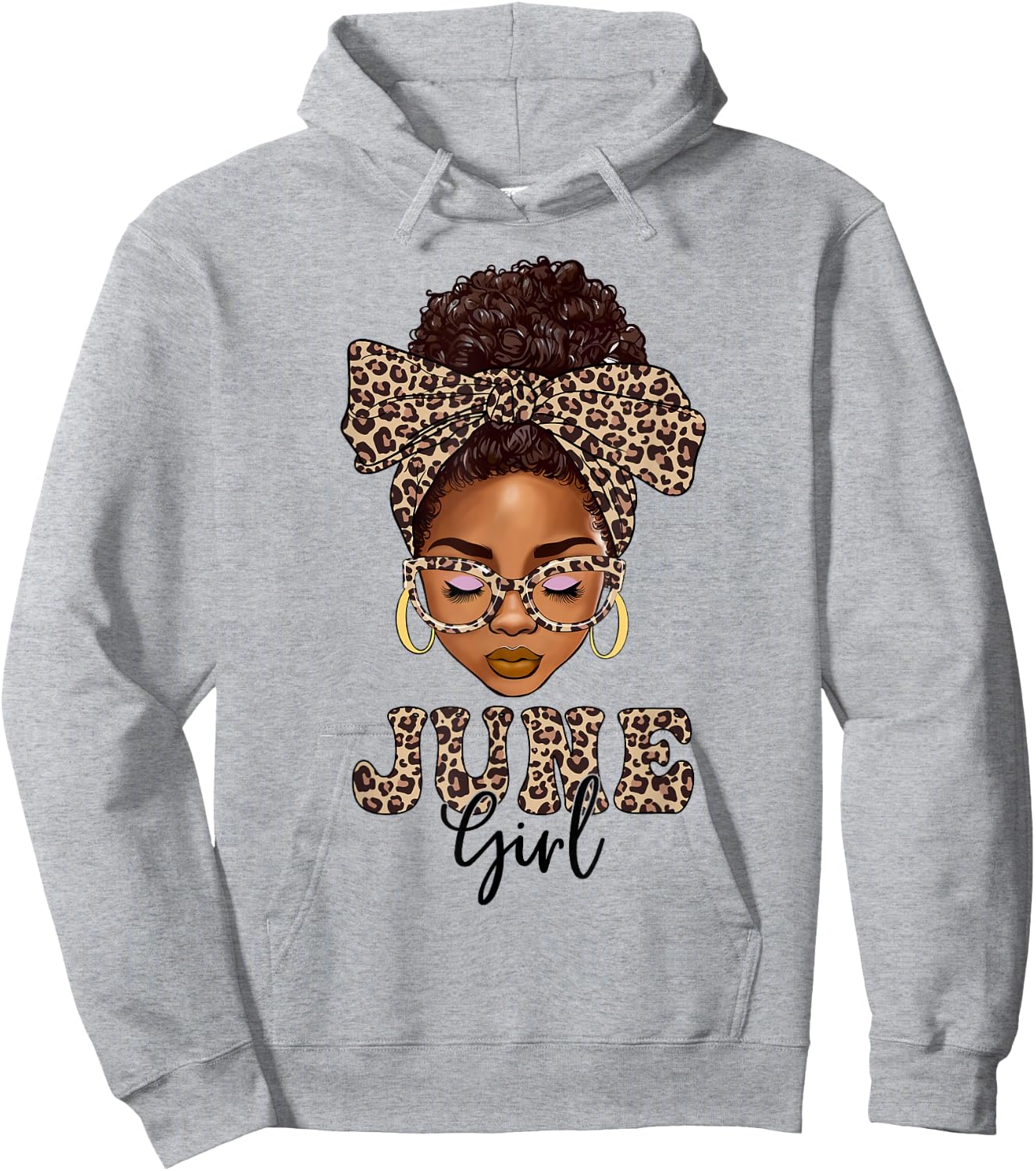 June Girls Messy Bun Leopard Black Women Birthday Hoodie - Hoodie | Ash