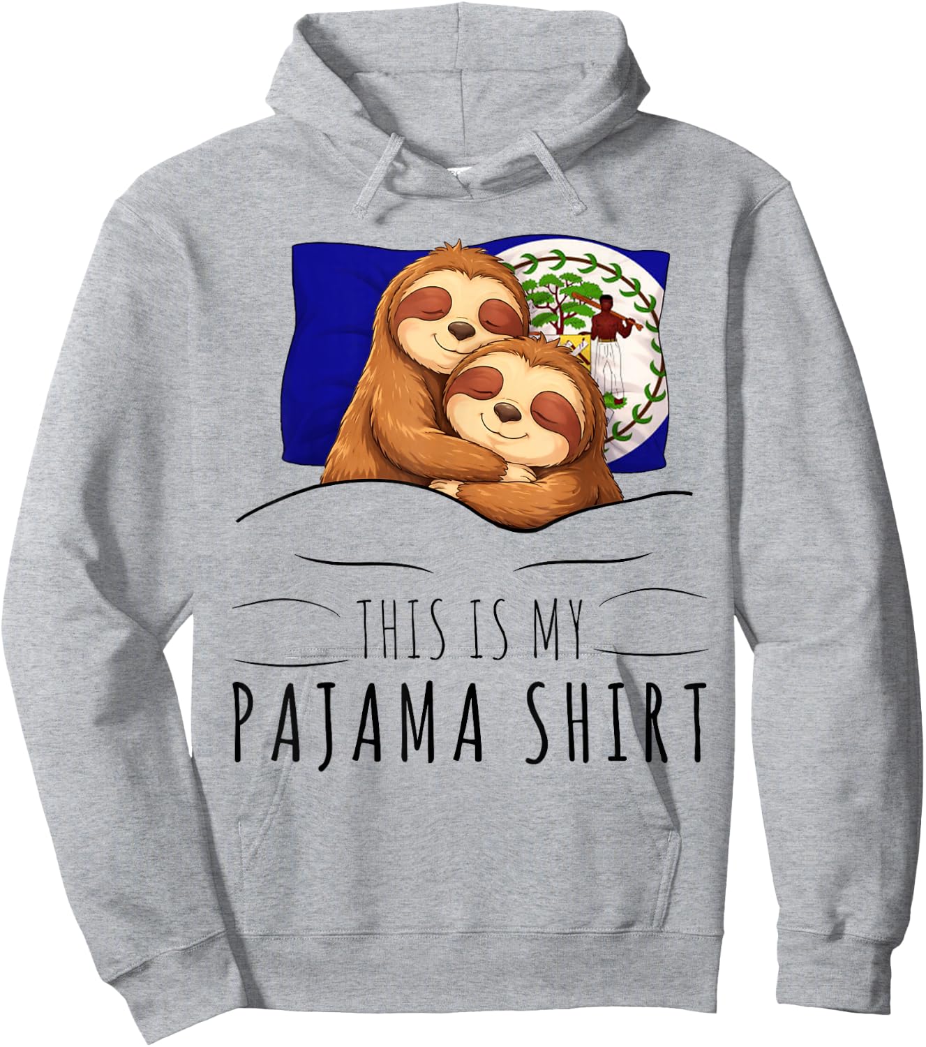 Belizean Flag Pajama Sleeping Sloth Sleepover Belize Hoodie - Hoodie | Ash