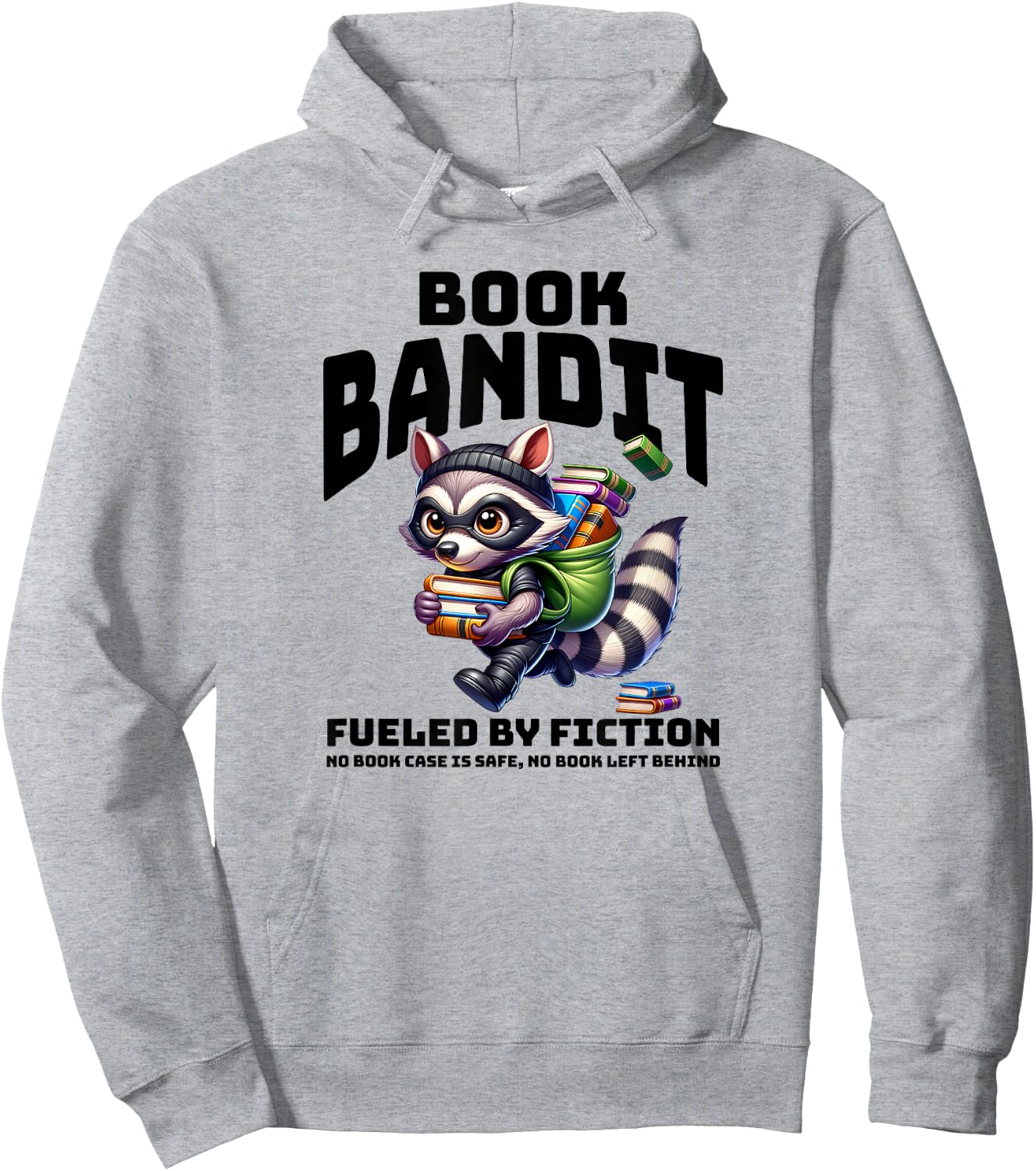 Racoon-Bookworm-Book Bandit-Fueled by Fiction Hoodie - Hoodie | Ash