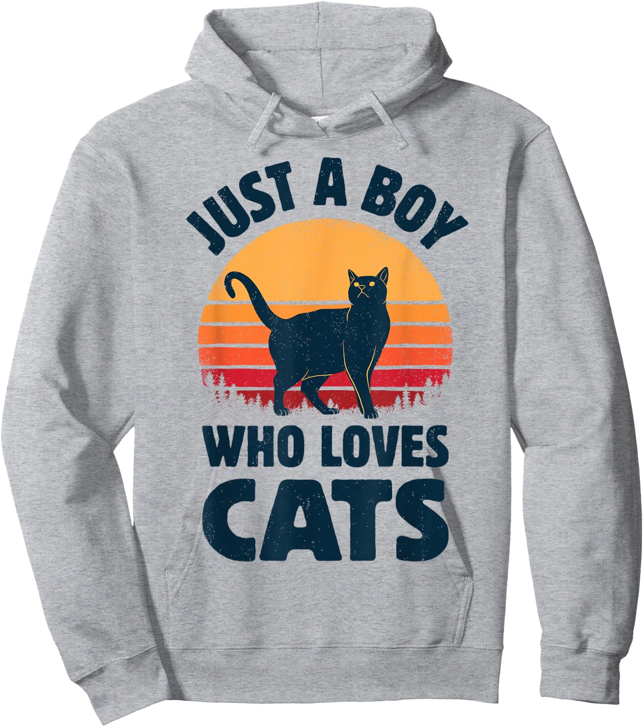 Cat Just A Boy Who Loves Cats Men Retro Vintage Sunset Hoodie - Hoodie | Ash