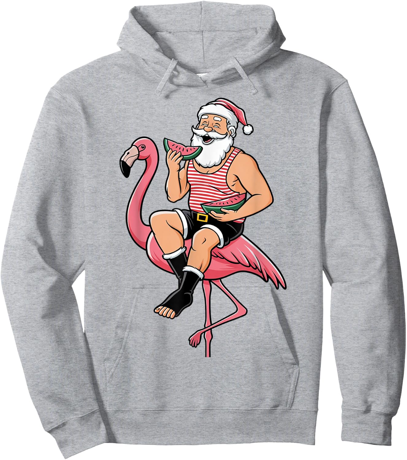 Santa Flamingo Floatie Christmas In July Summer Watermelon Men Women Kids Hoodie - Hoodie | Ash