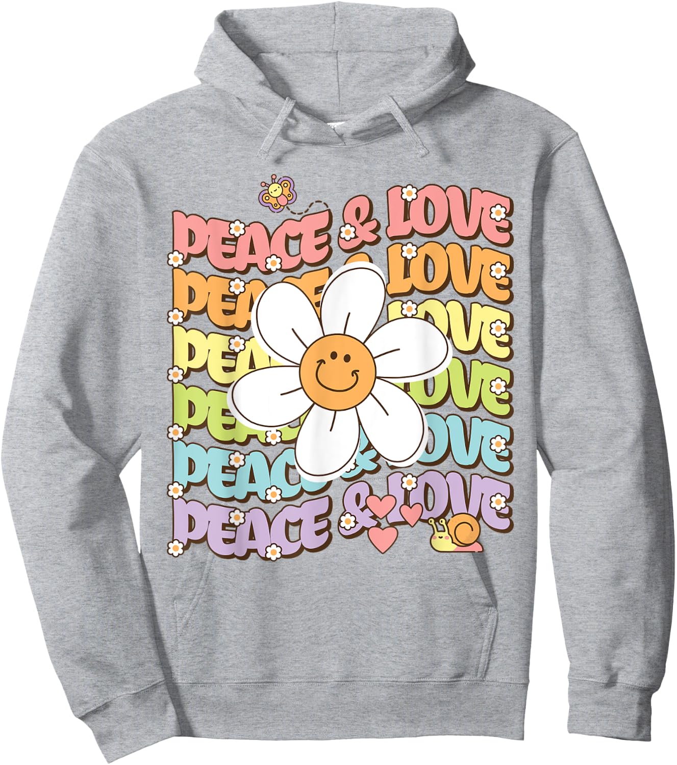 Retro Shirt Peace & Love Cute Smile Daisy Flower Women Teen Hoodie - Hoodie | Ash